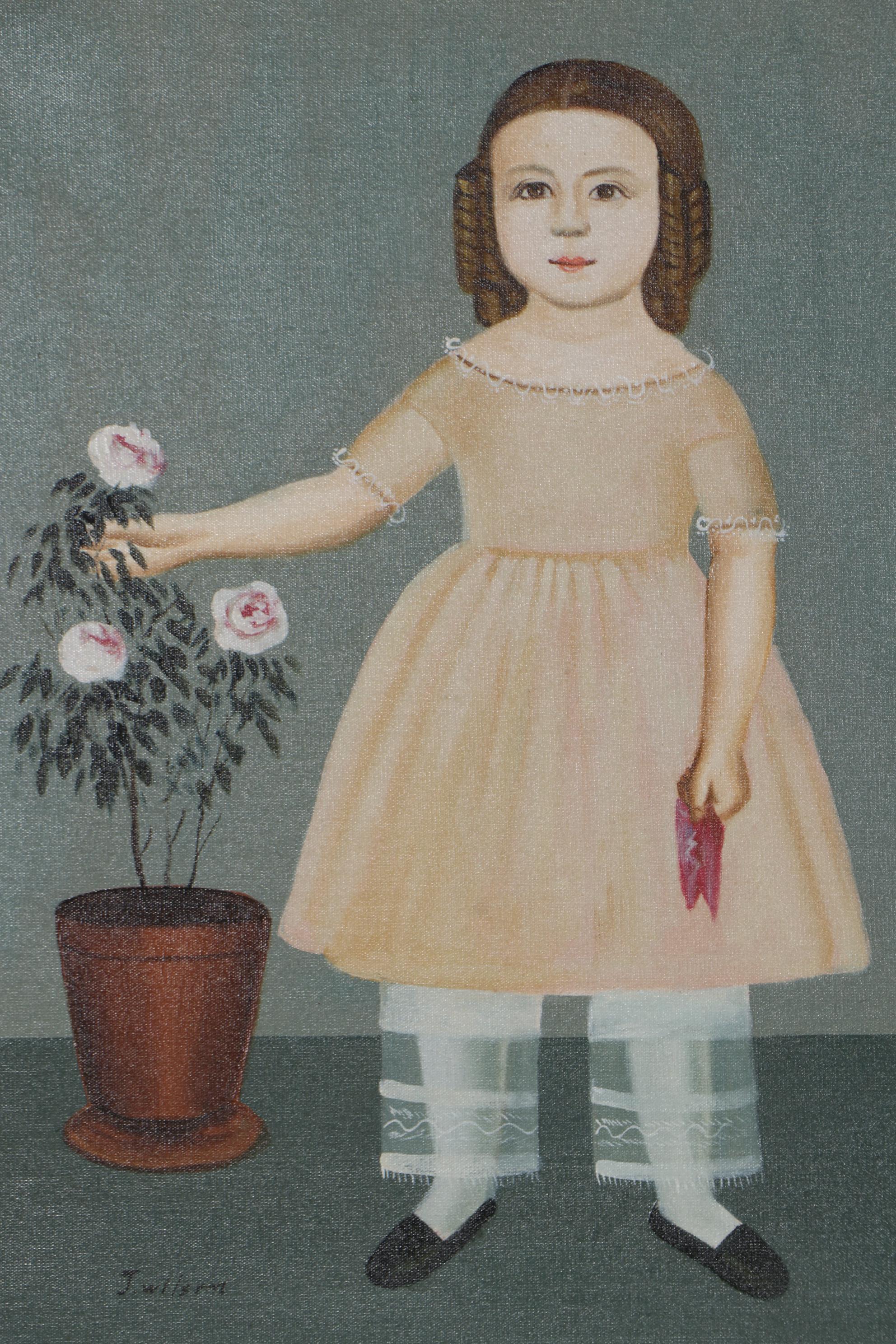 J. Wilson Oil Painting "Girl With Flowers"