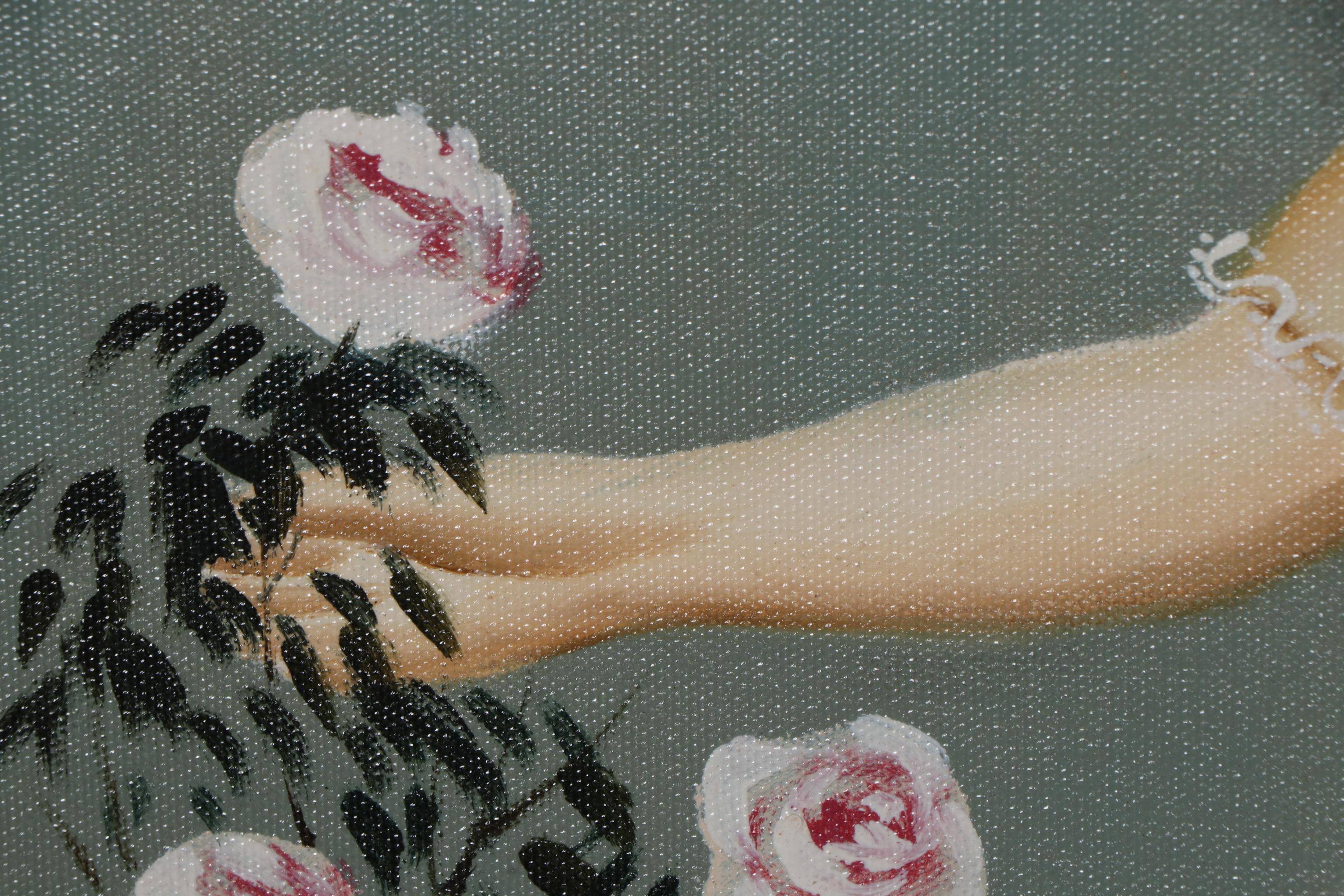 J. Wilson Oil Painting "Girl With Flowers"