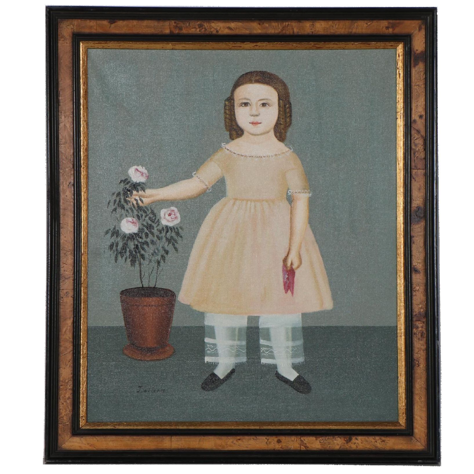 J. Wilson Oil Painting "Girl With Flowers"