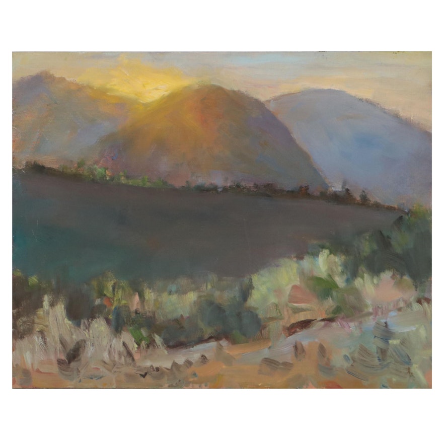 Landscape Oil Painting of Mountain Scene, 21st Century
