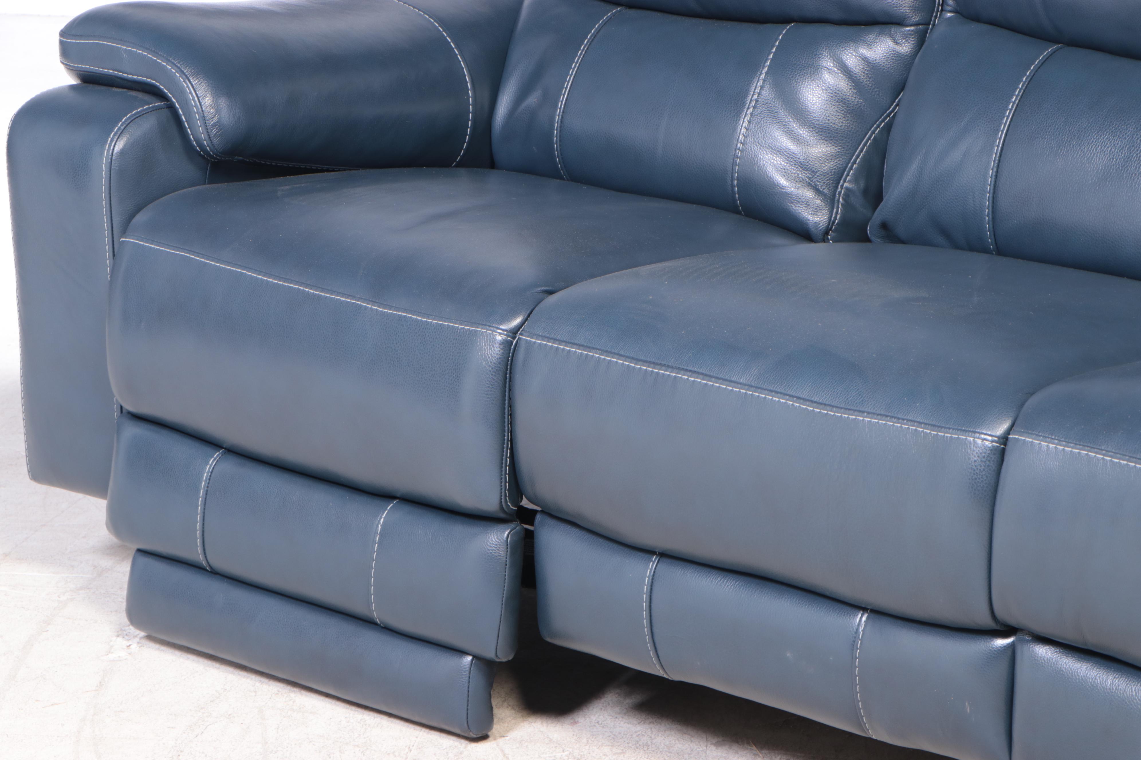 Northridge Home "Aleena" Reclining Blue Leather Sofa