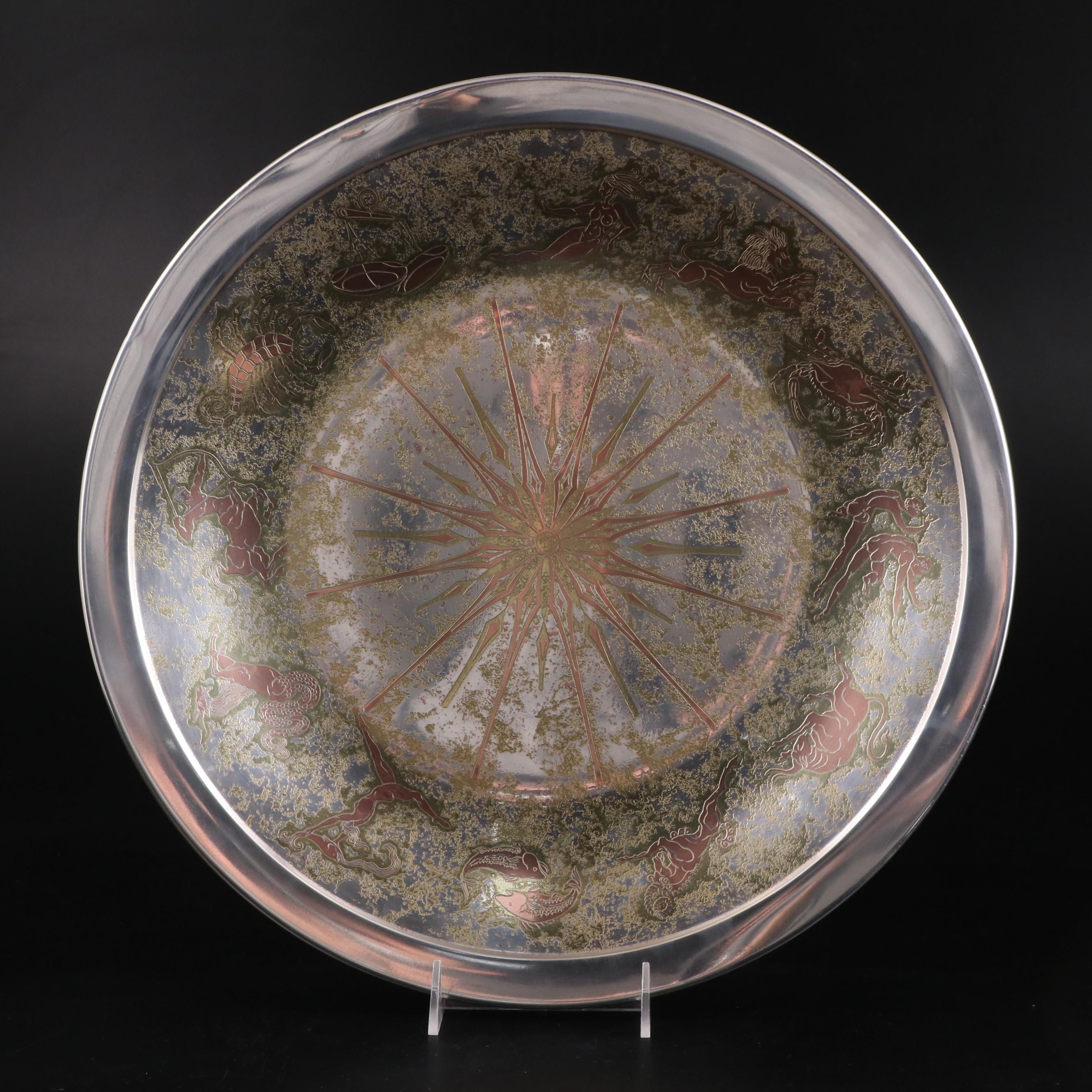 Reed & Barton Limited Edition "Damascene" Zodiac Mixed Metal Platter, 1970s