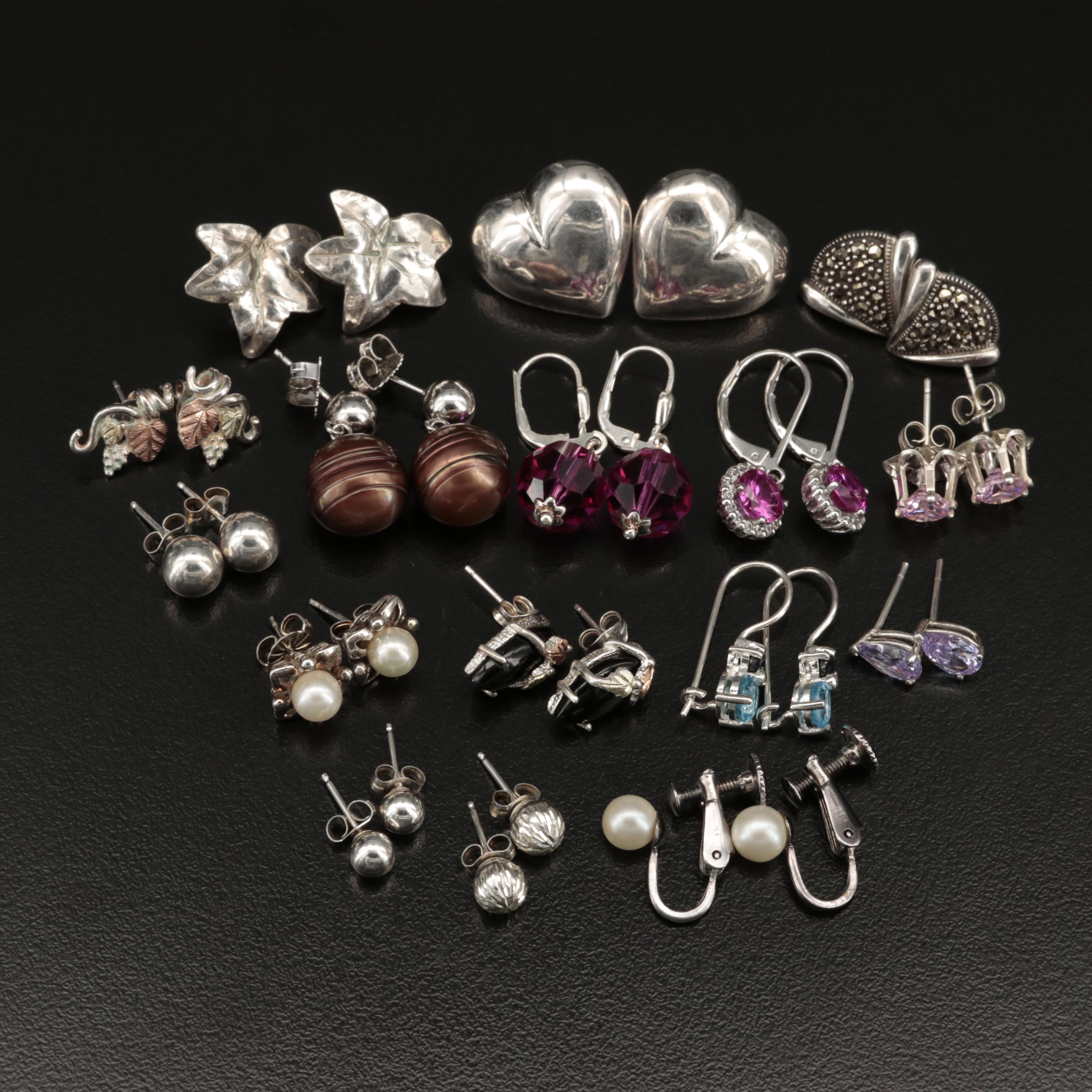 Sterling Earrings Including Pearl, Faux Pearl and Cubic Zirconia