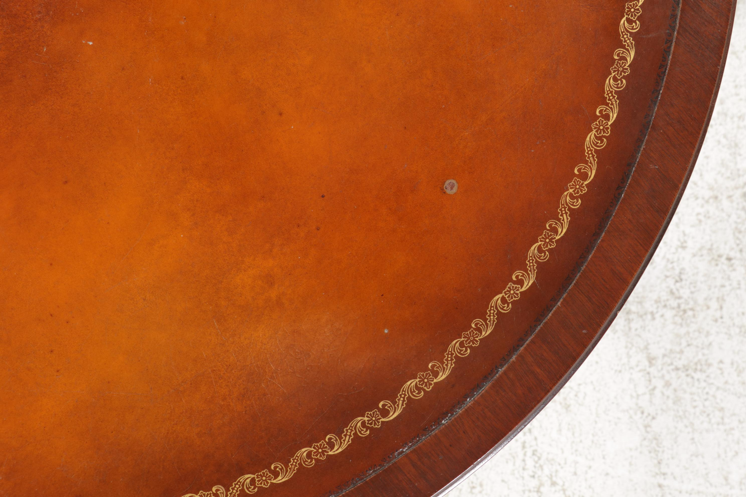 Imperial Mahogany Drum Table with Leather Top, Early to Mid 20th Century