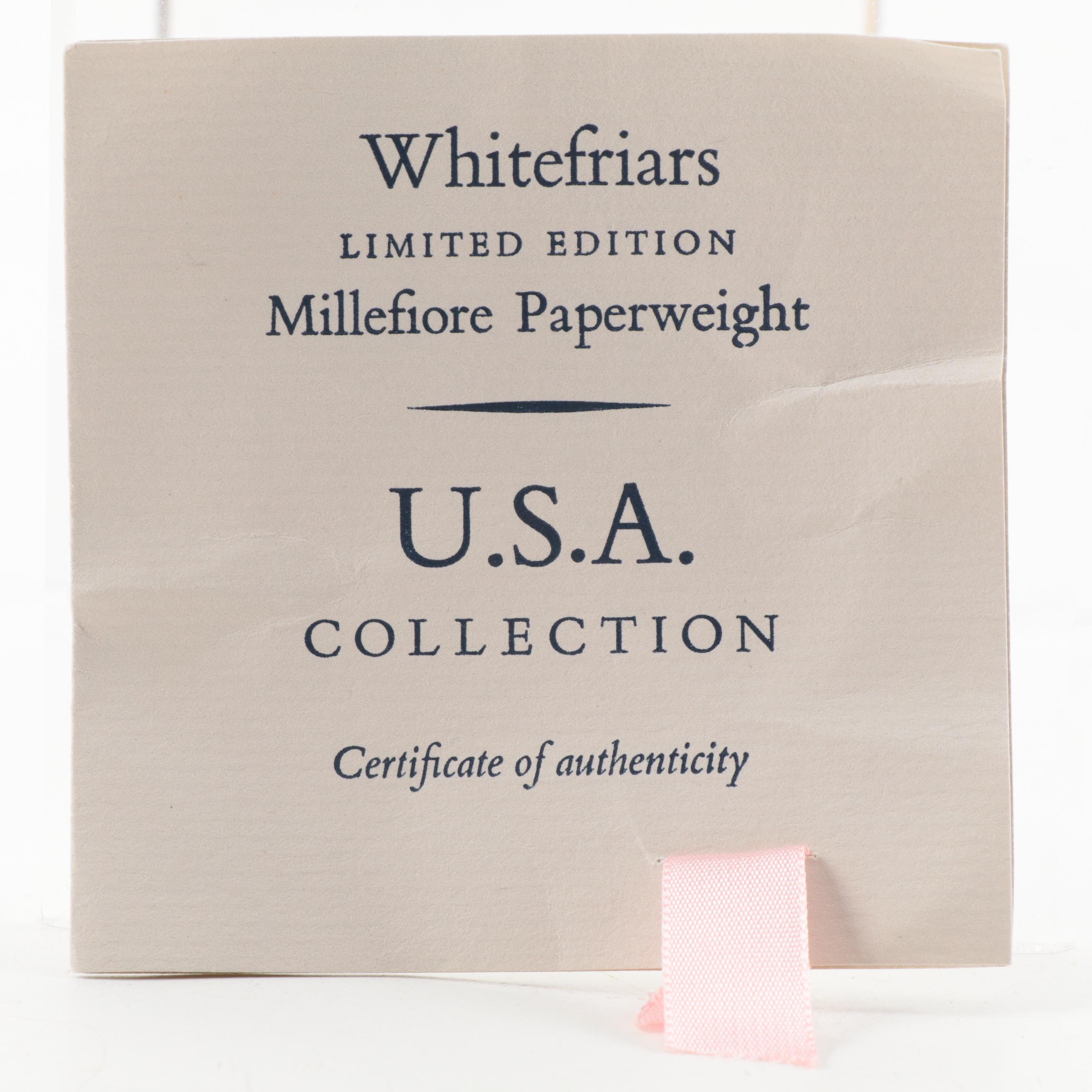 Whitefriars U.S.A. Collection Ltd. Edition Millefiore Crystal Paperweight, 1977
