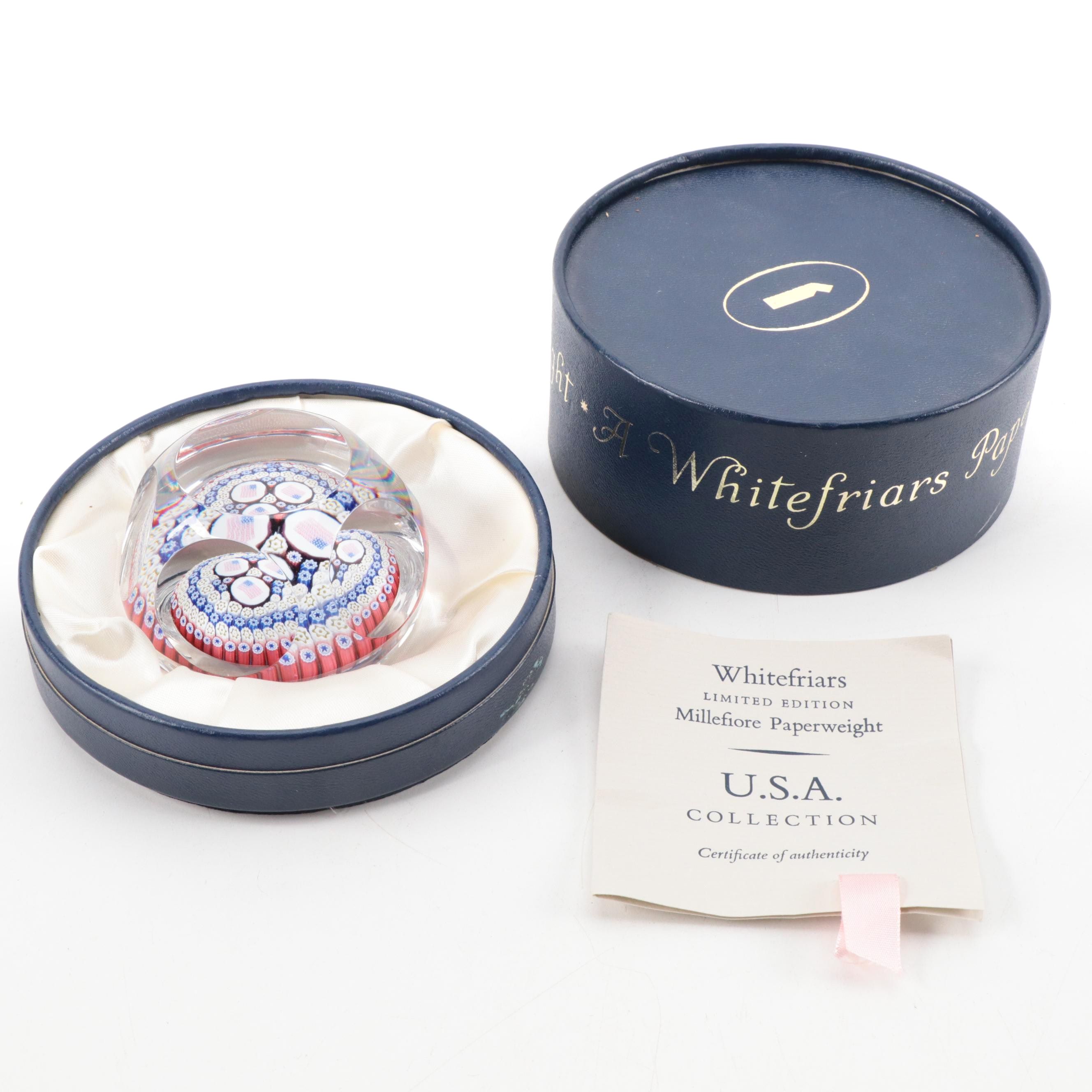 Whitefriars U.S.A. Collection Ltd. Edition Millefiore Crystal Paperweight, 1977
