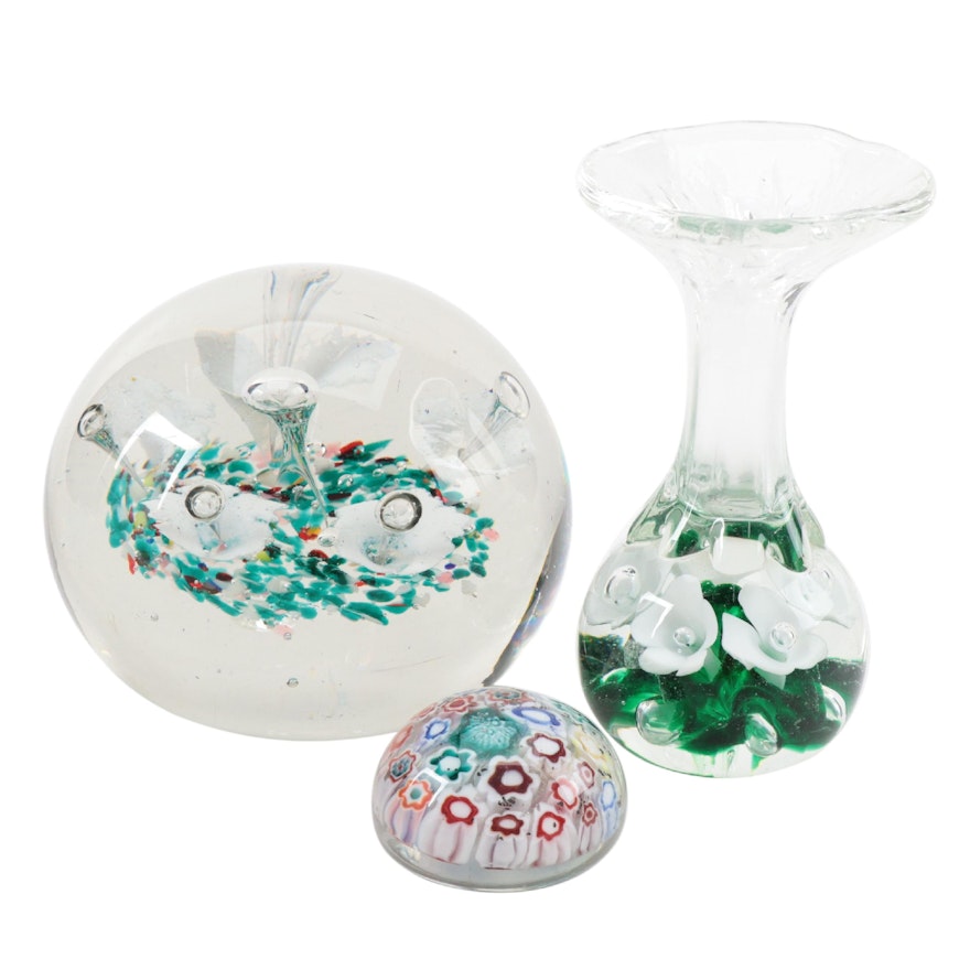 Maude and Bob St. Clair and Other Floral and Millefiori Art Glass Paperweights