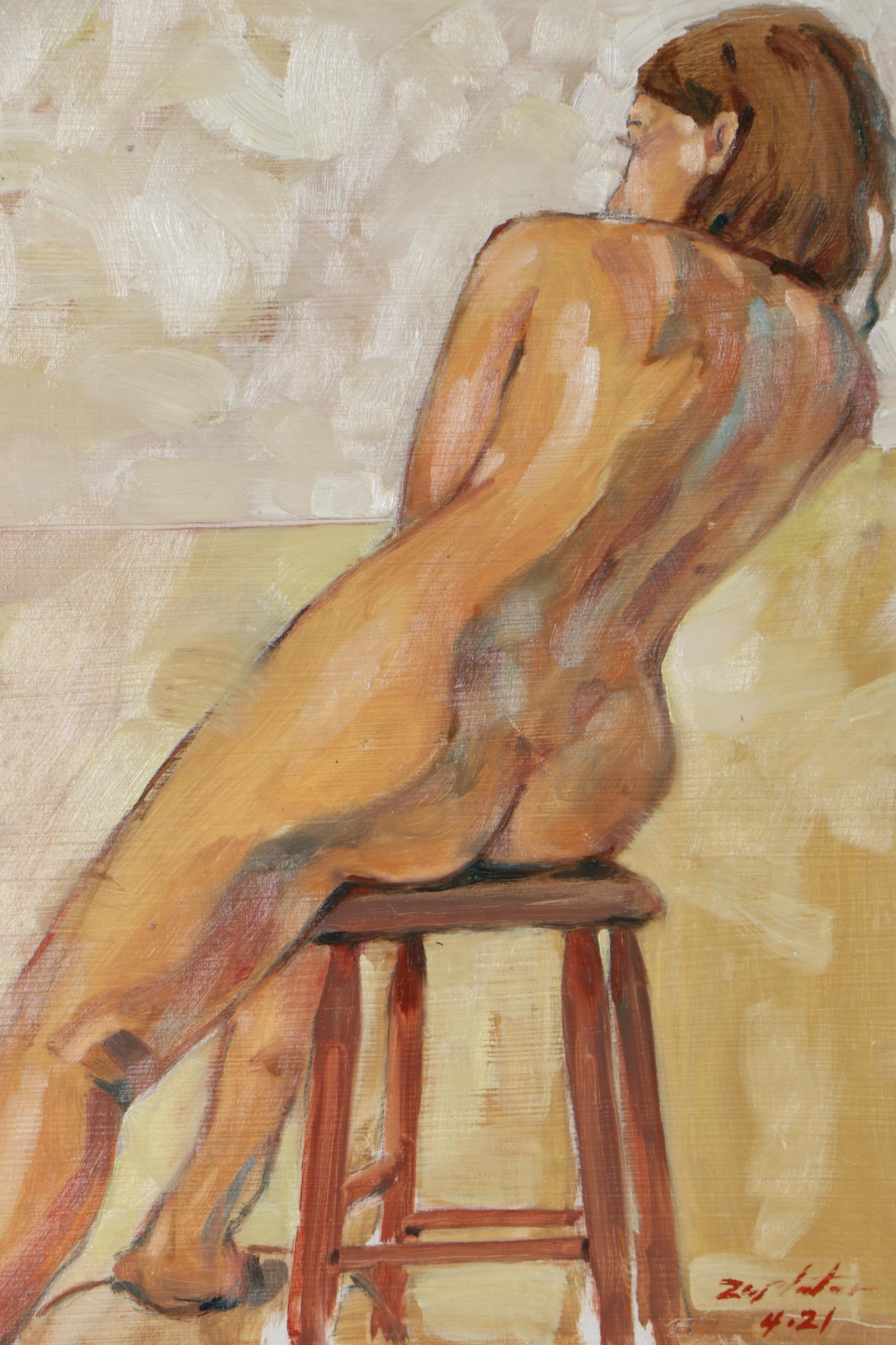 Raymond Zaplatar Oil Painting of Seated Nude Figure, 2021