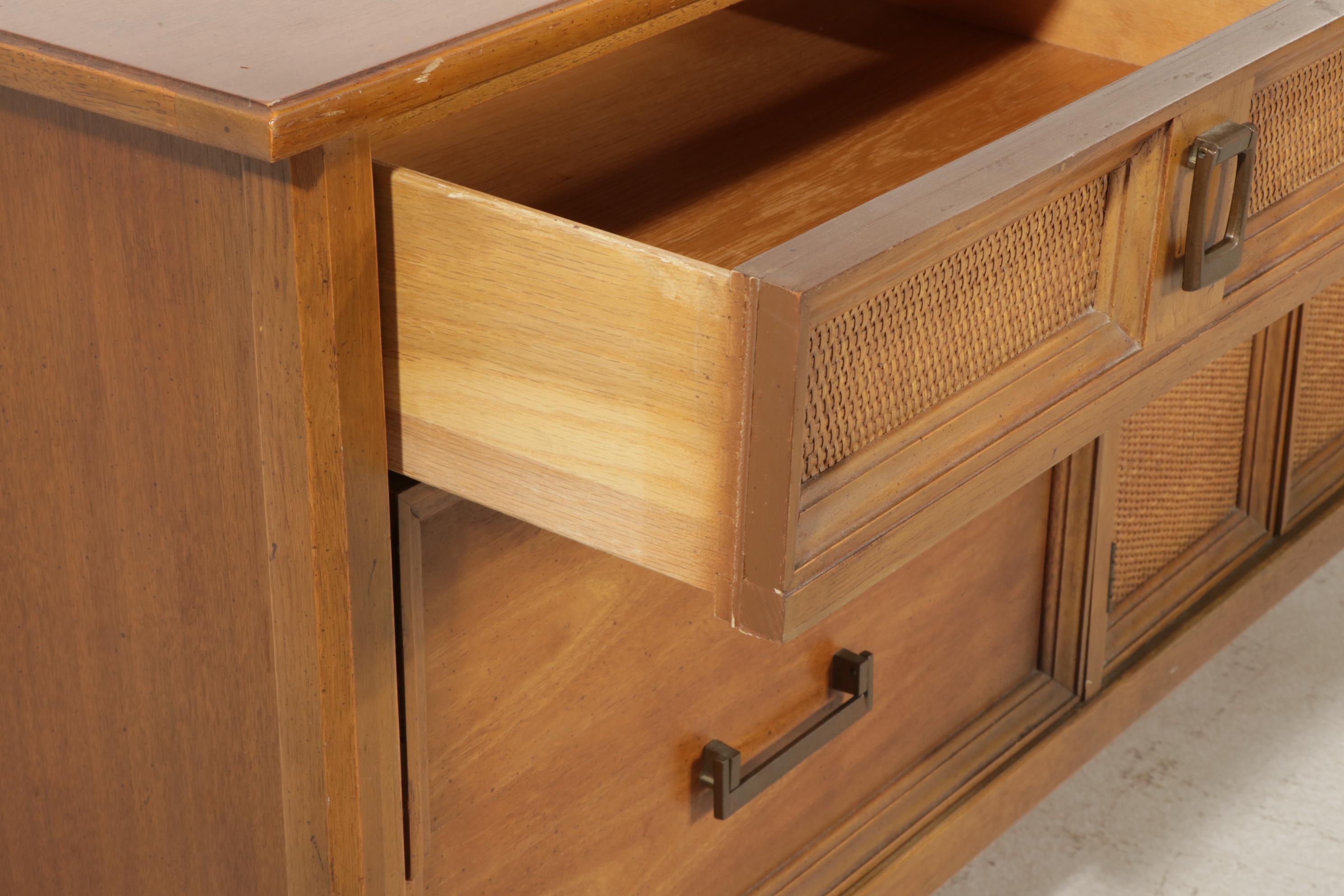 Thomasville Mid Century Modern Pecan and Cane Bedroom Furniture