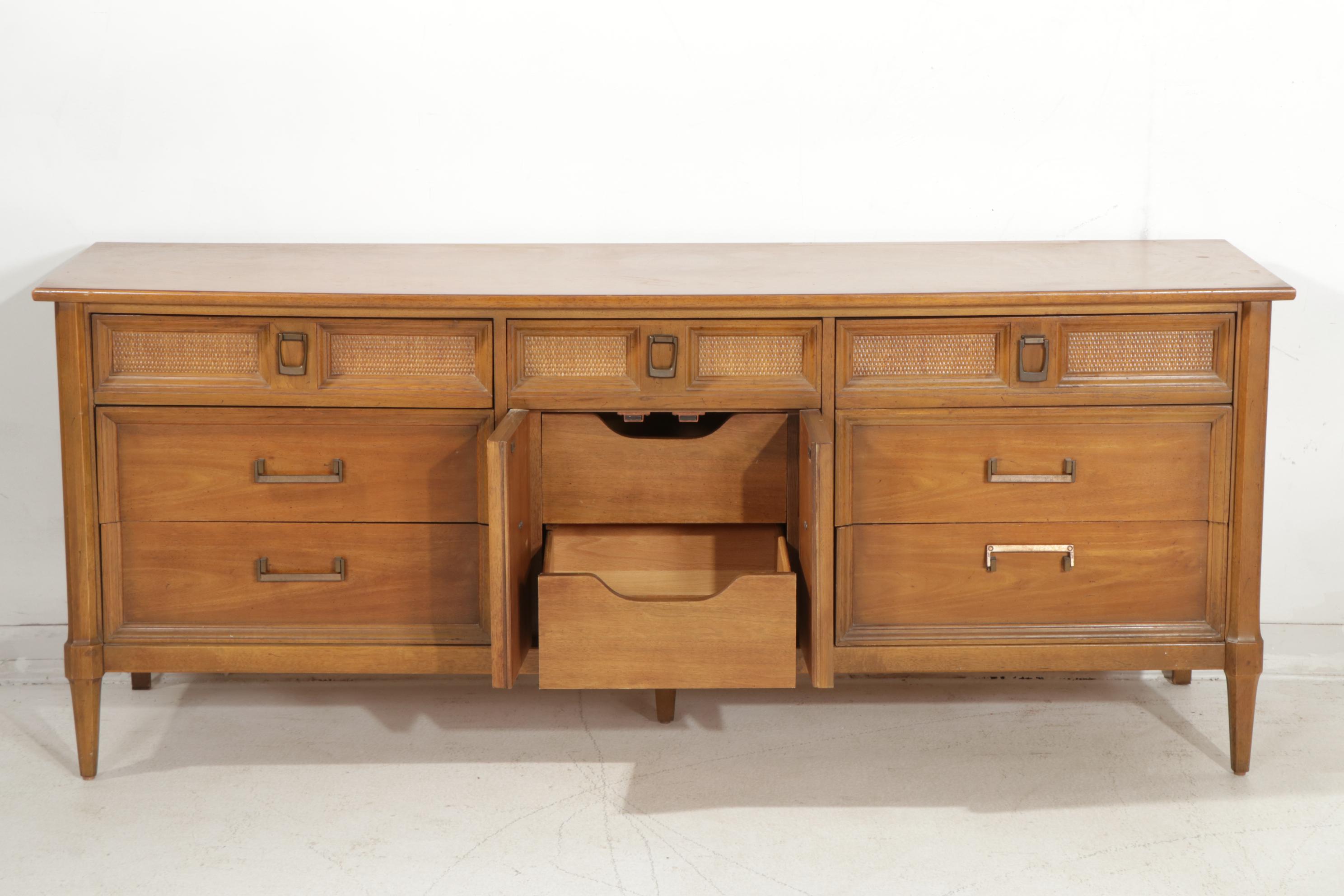 Thomasville Mid Century Modern Pecan and Cane Bedroom Furniture