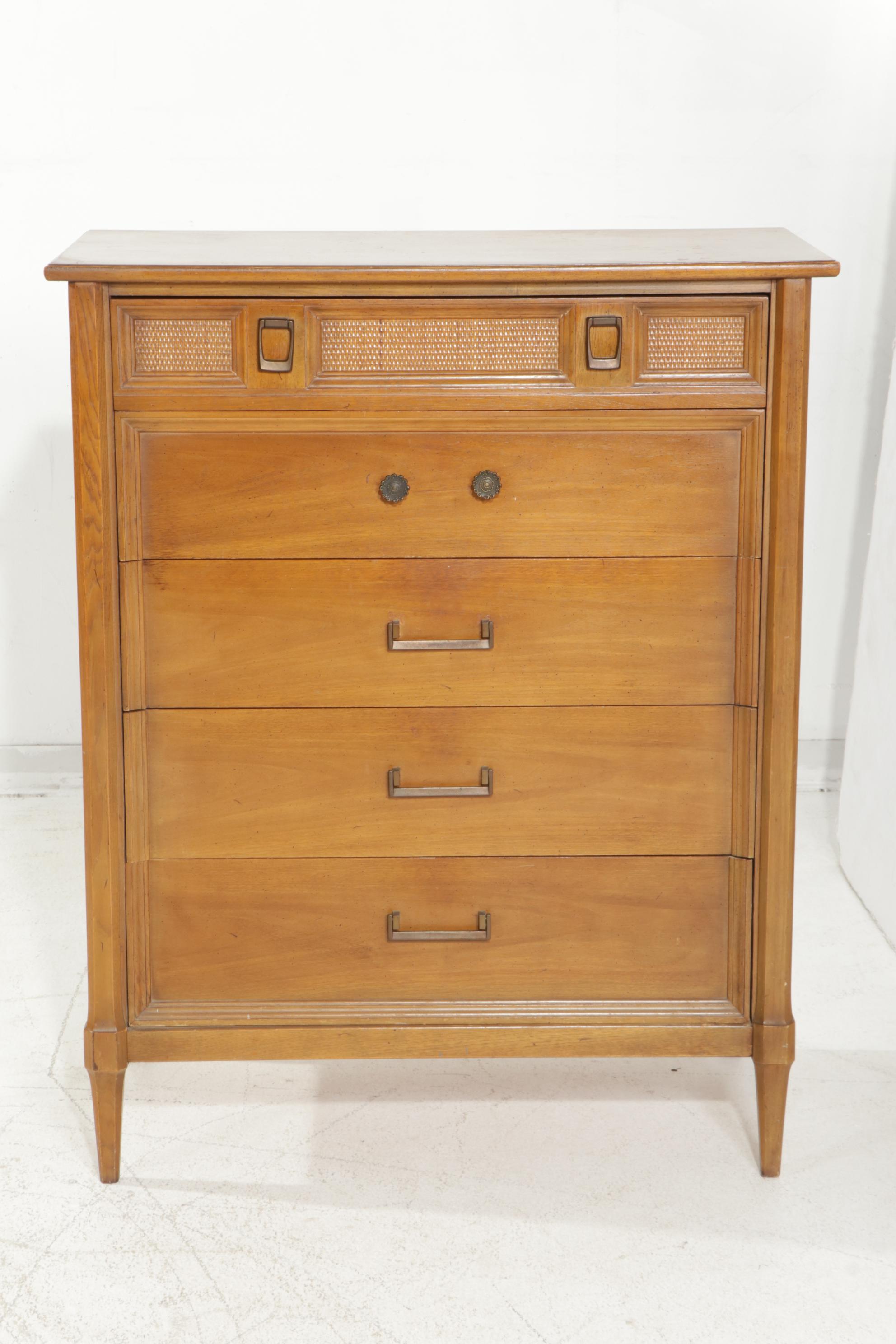 Thomasville Mid Century Modern Pecan and Cane Bedroom Furniture