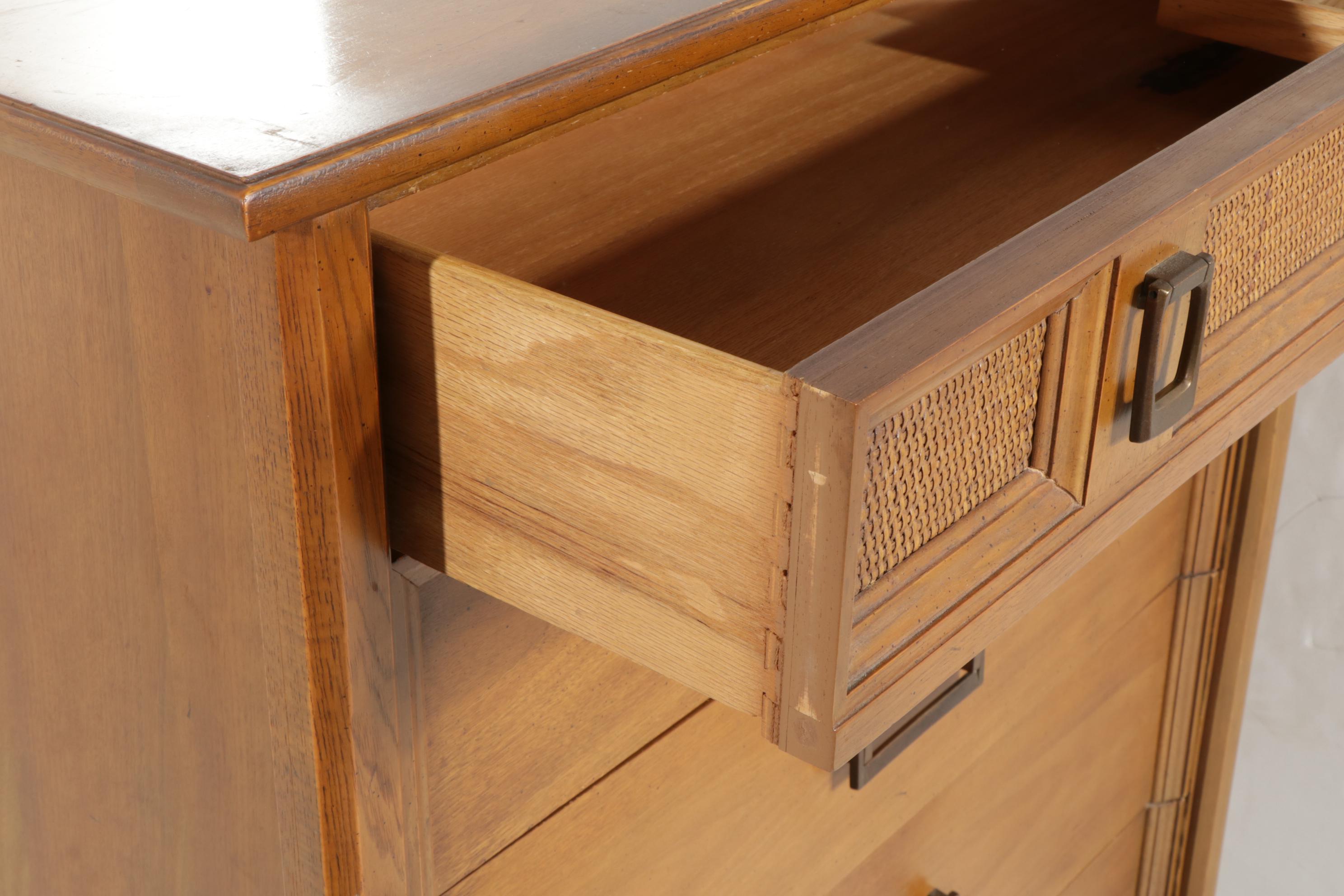 Thomasville Mid Century Modern Pecan and Cane Bedroom Furniture