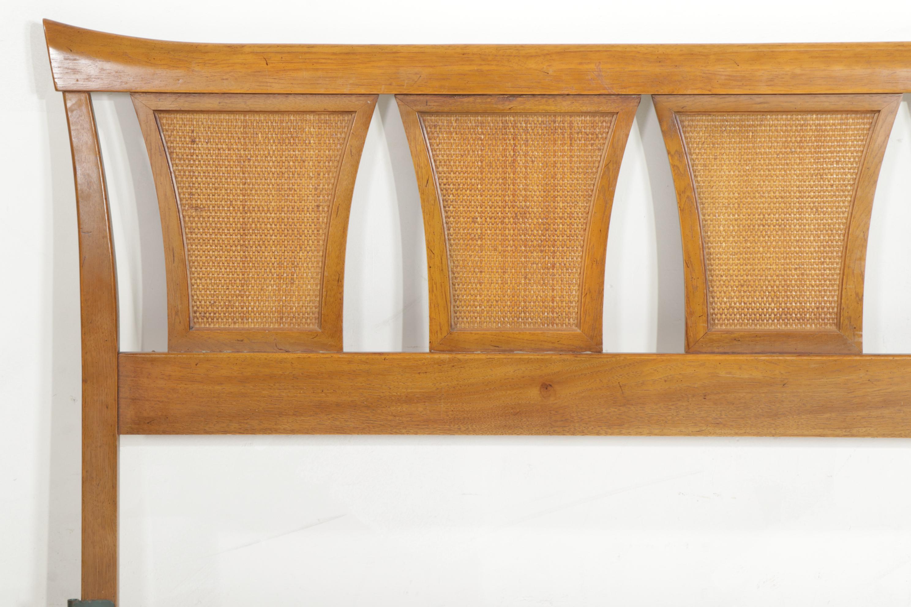 Thomasville Mid Century Modern Pecan and Cane Bedroom Furniture