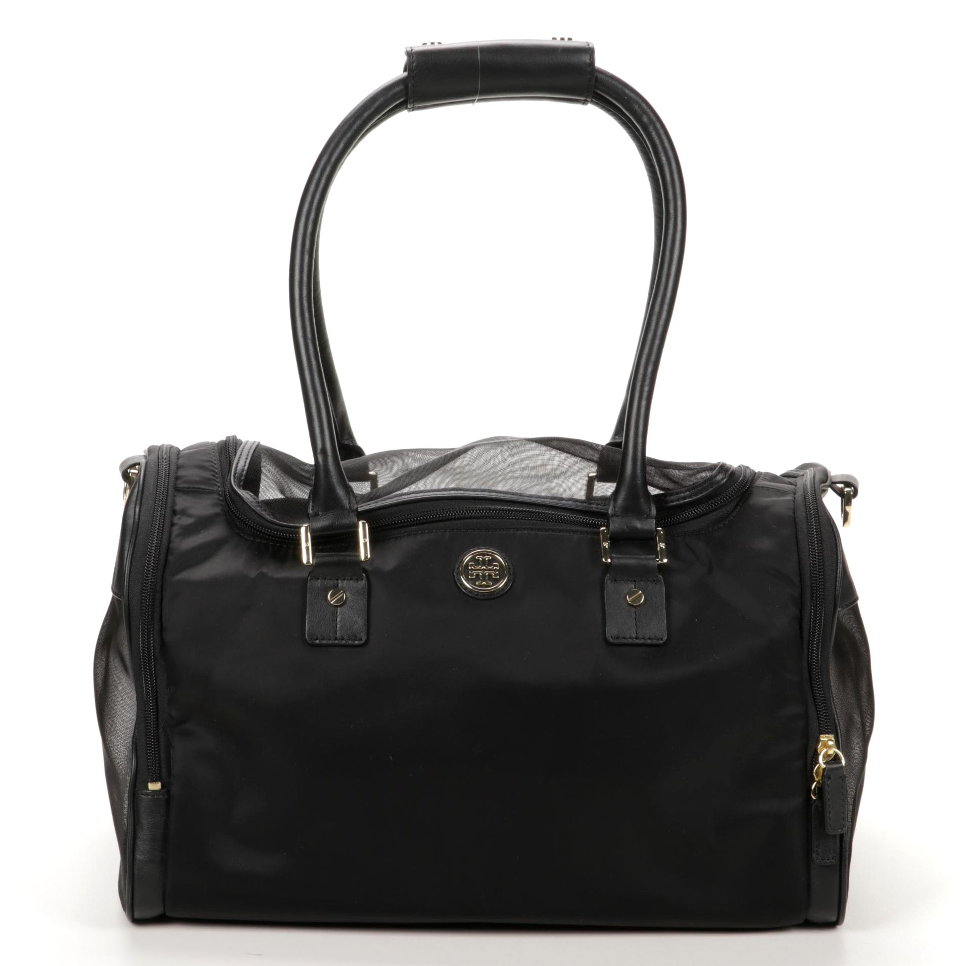 Tory Burch Black Nylon and Leather Pet Carrier with Detachable Strap