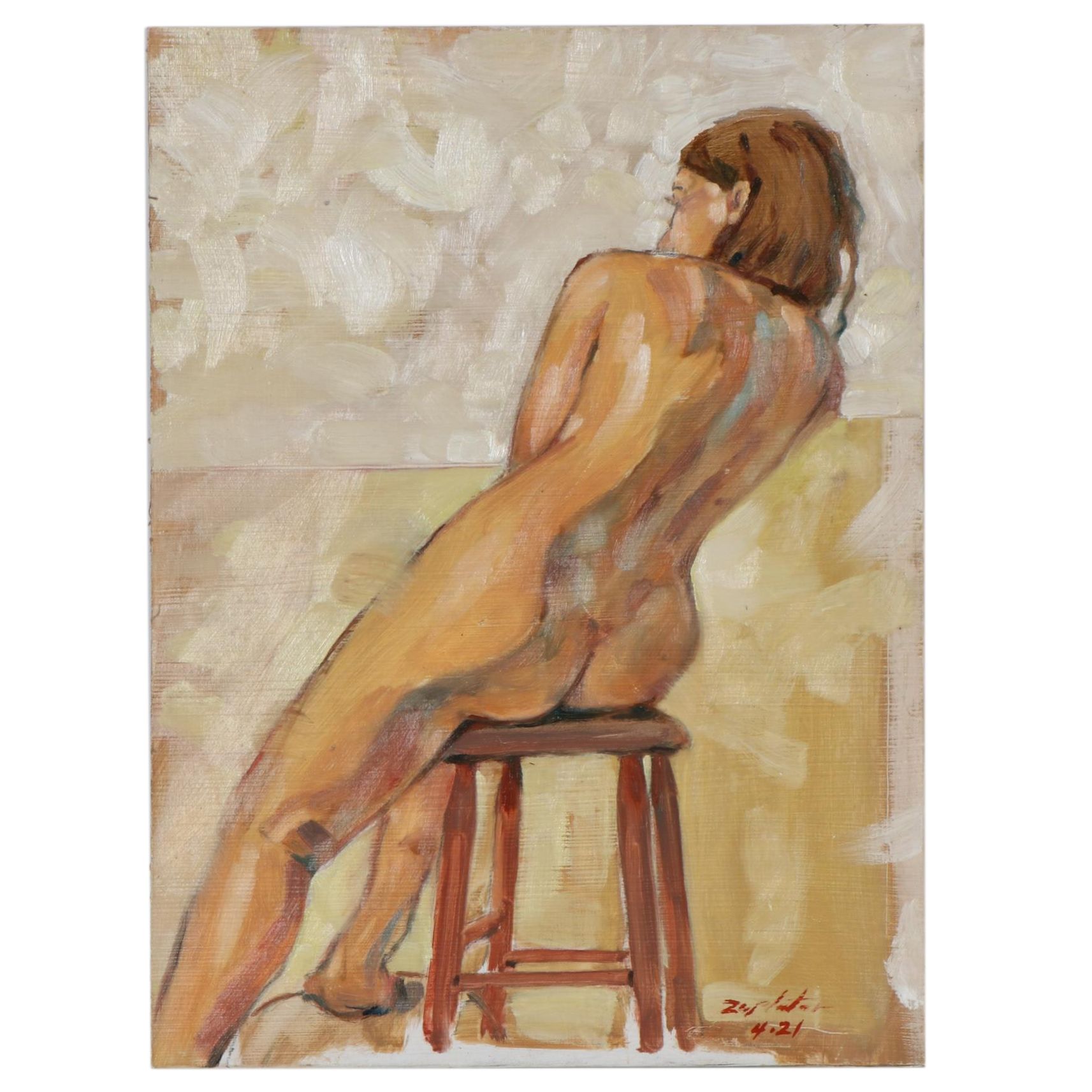 Raymond Zaplatar Oil Painting of Seated Nude Figure, 2021
