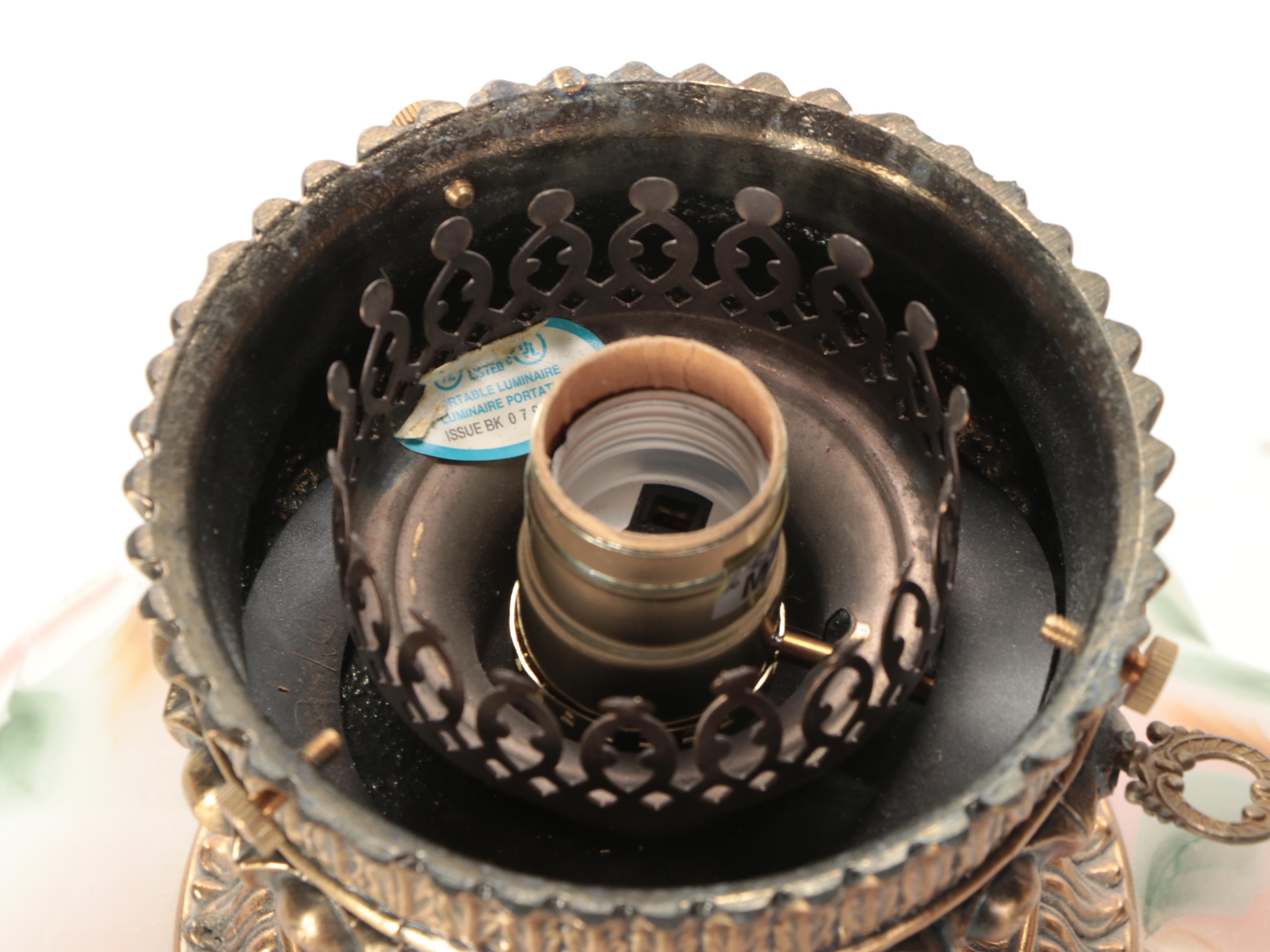 Fenton "Rose Nectar" Lotus Mist Burmese Hand-Painted Satin Glass Parlor Lamp