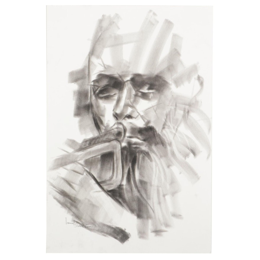 Said Oladejo-lawal Portrait Charcoal Drawing of Trumpet Player, 2021