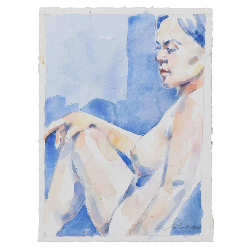 Raymond Zaplatar Watercolor Painting of Nude Female, 2021