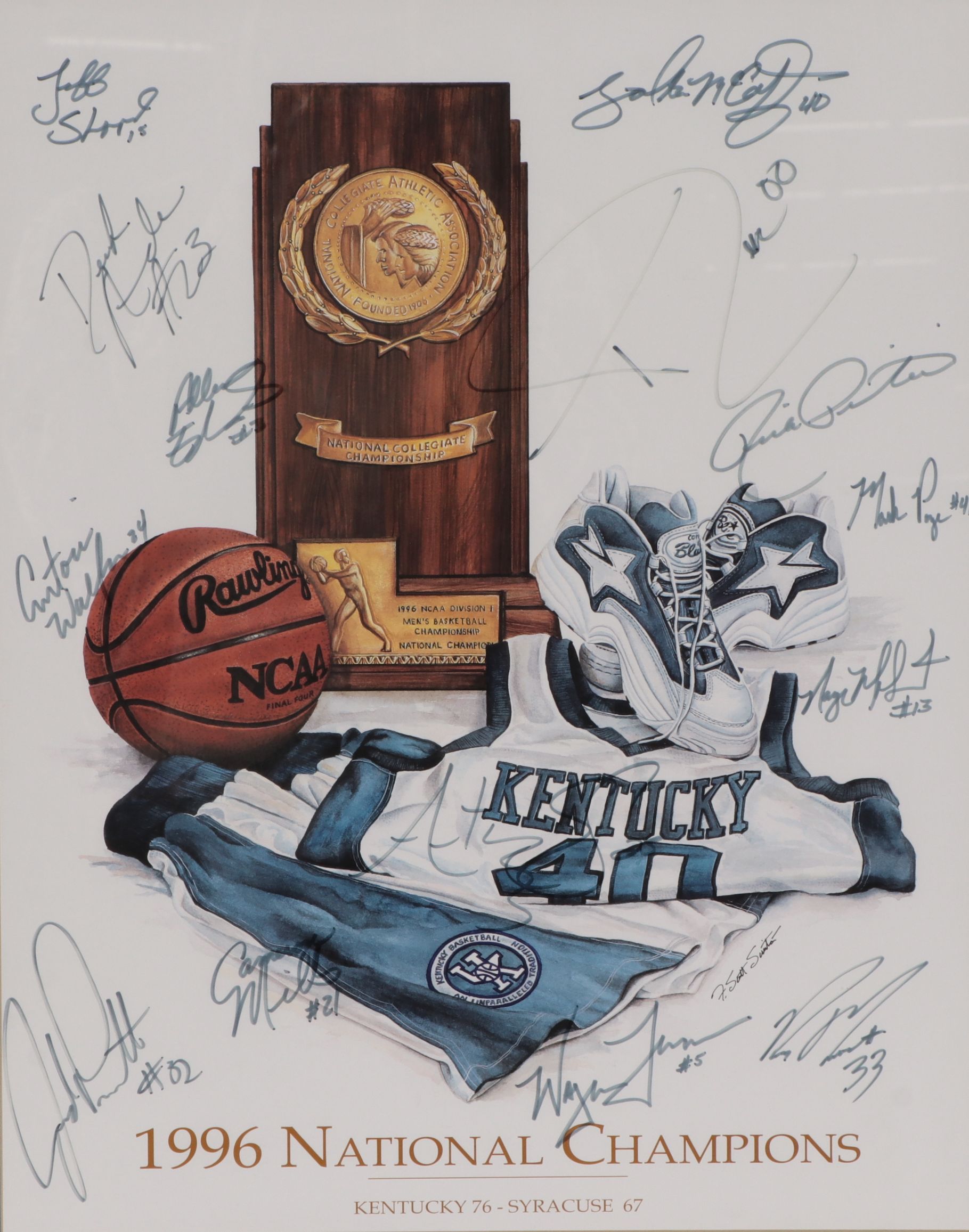 1996 Kentucky Men's NCAA Basketball Championship Signed Poster, Framed