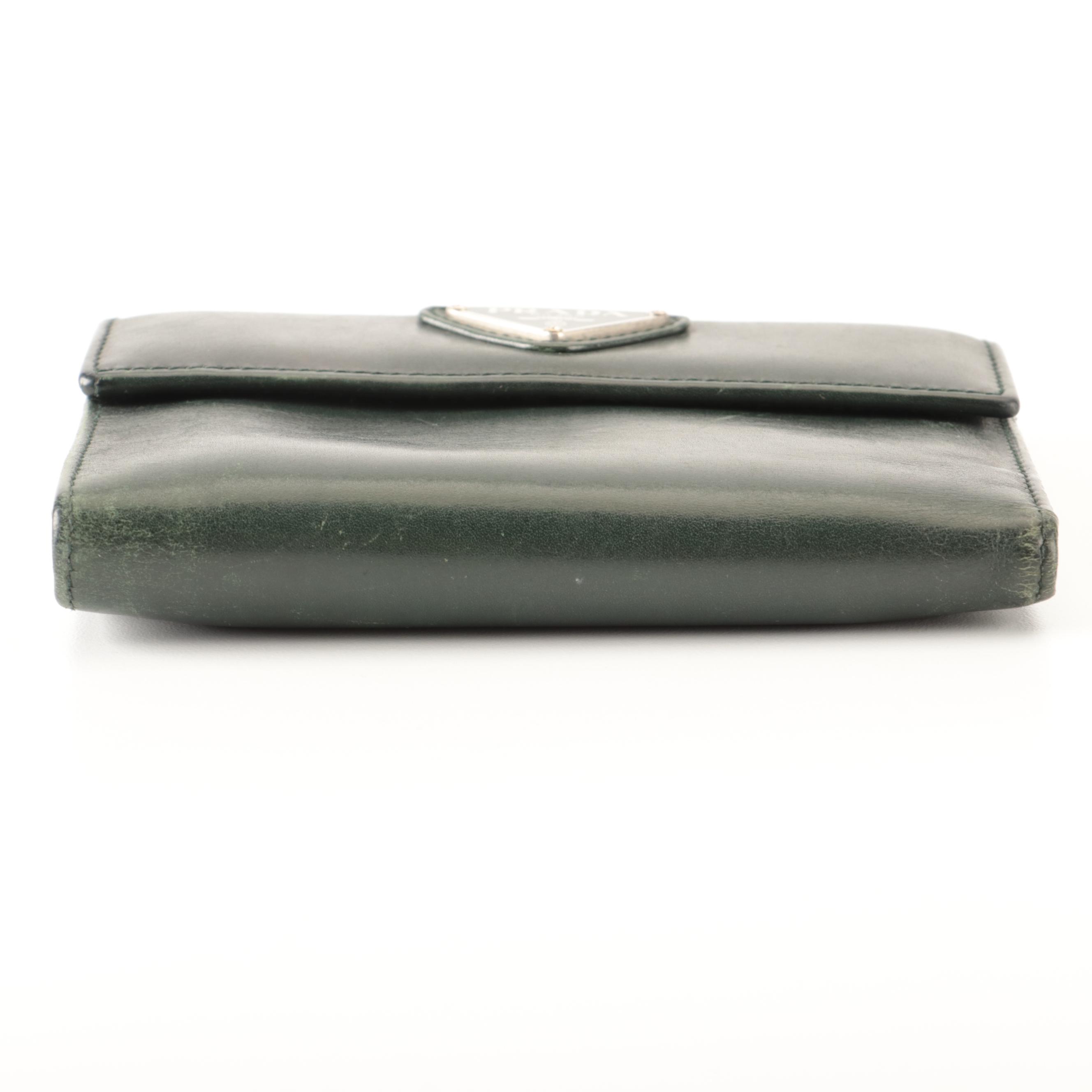 Prada Trifold Wallet in Dark Green Smooth Calfskin