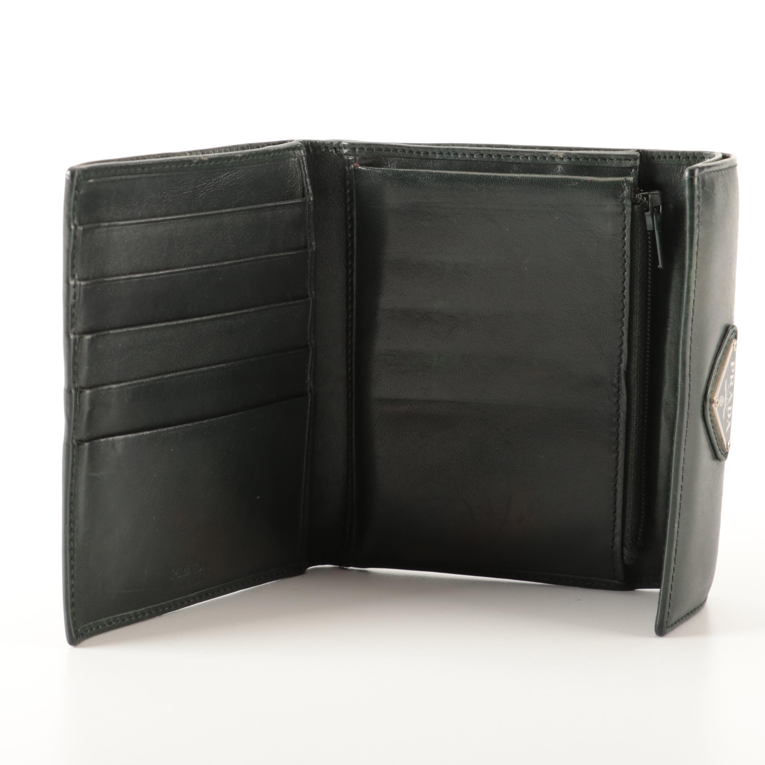 Prada Trifold Wallet in Dark Green Smooth Calfskin