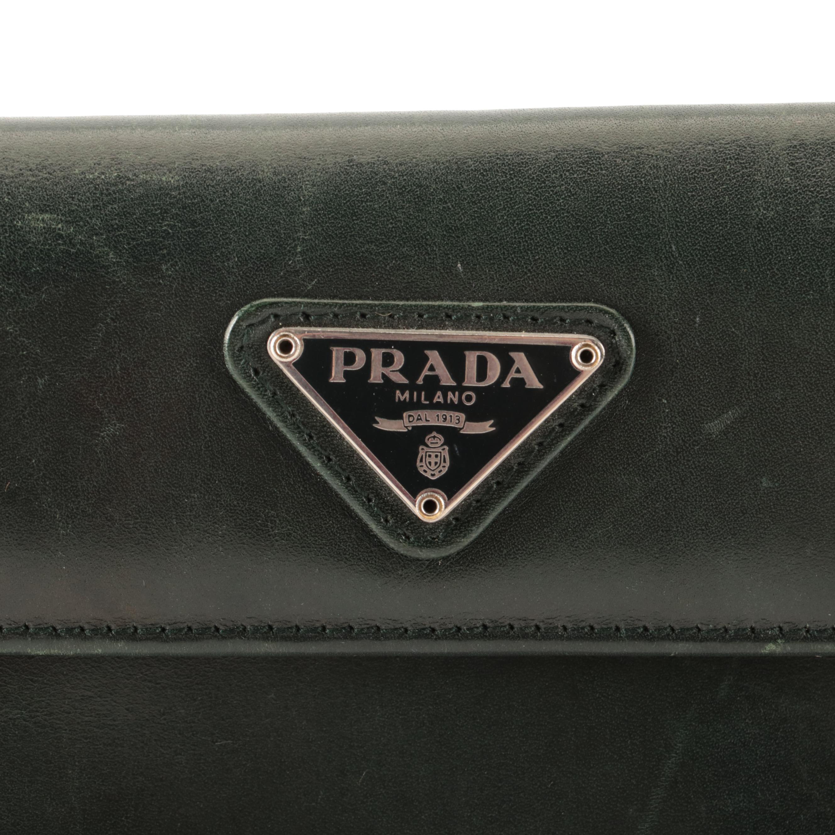 Prada Trifold Wallet in Dark Green Smooth Calfskin