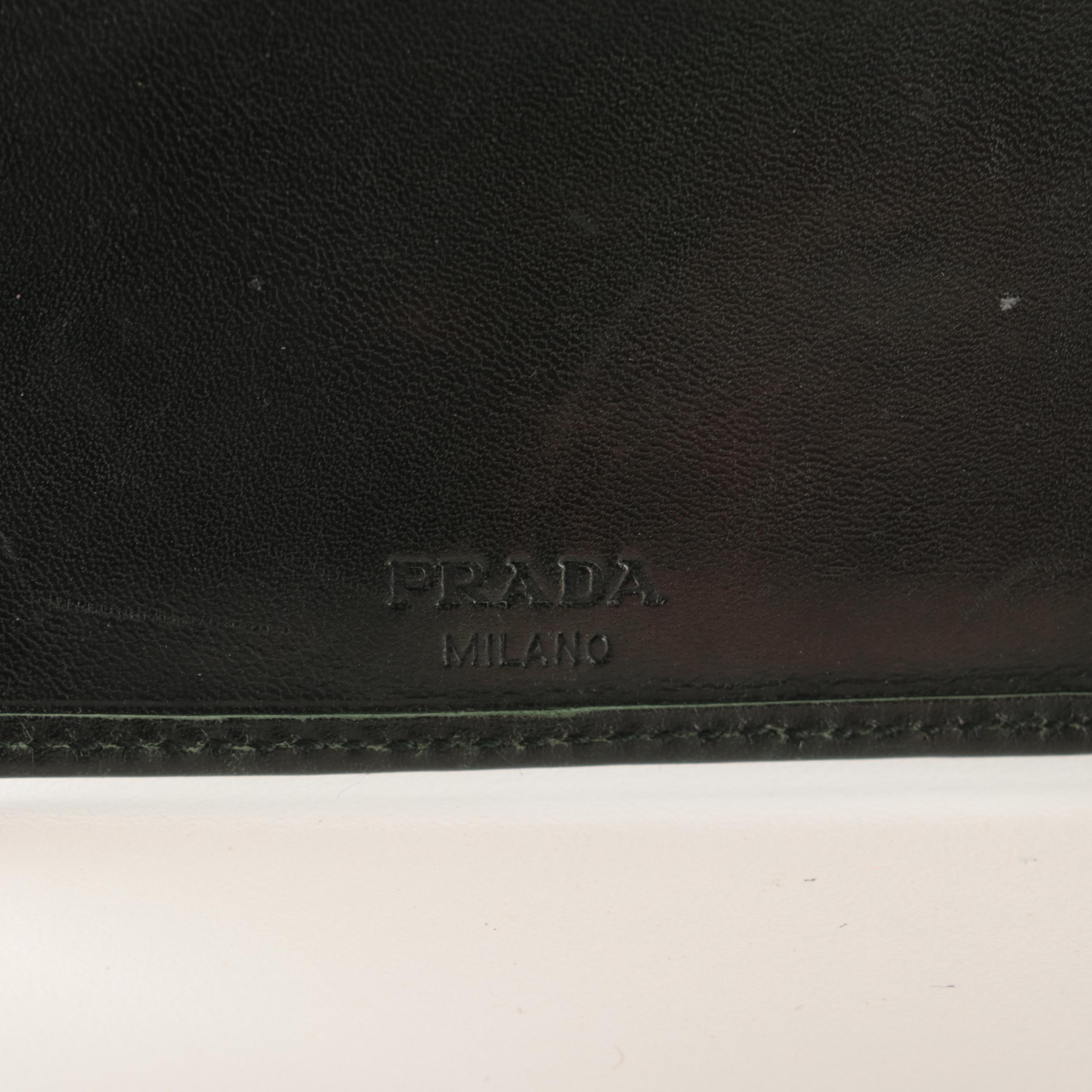 Prada Trifold Wallet in Dark Green Smooth Calfskin