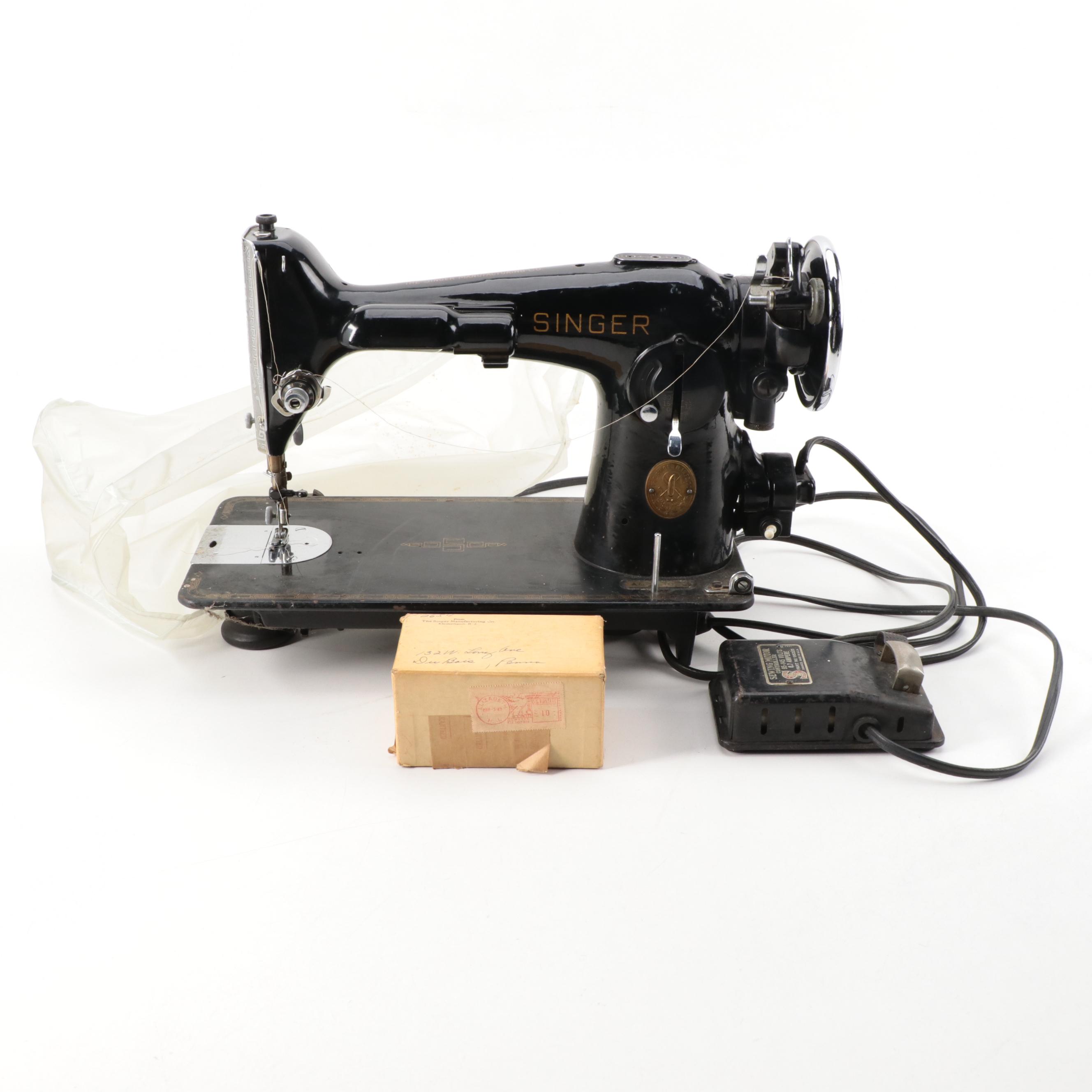 Singer Mfg Co. 201-2 Electric Sewing Machine with Light, Foot Pedal, ca. 1942