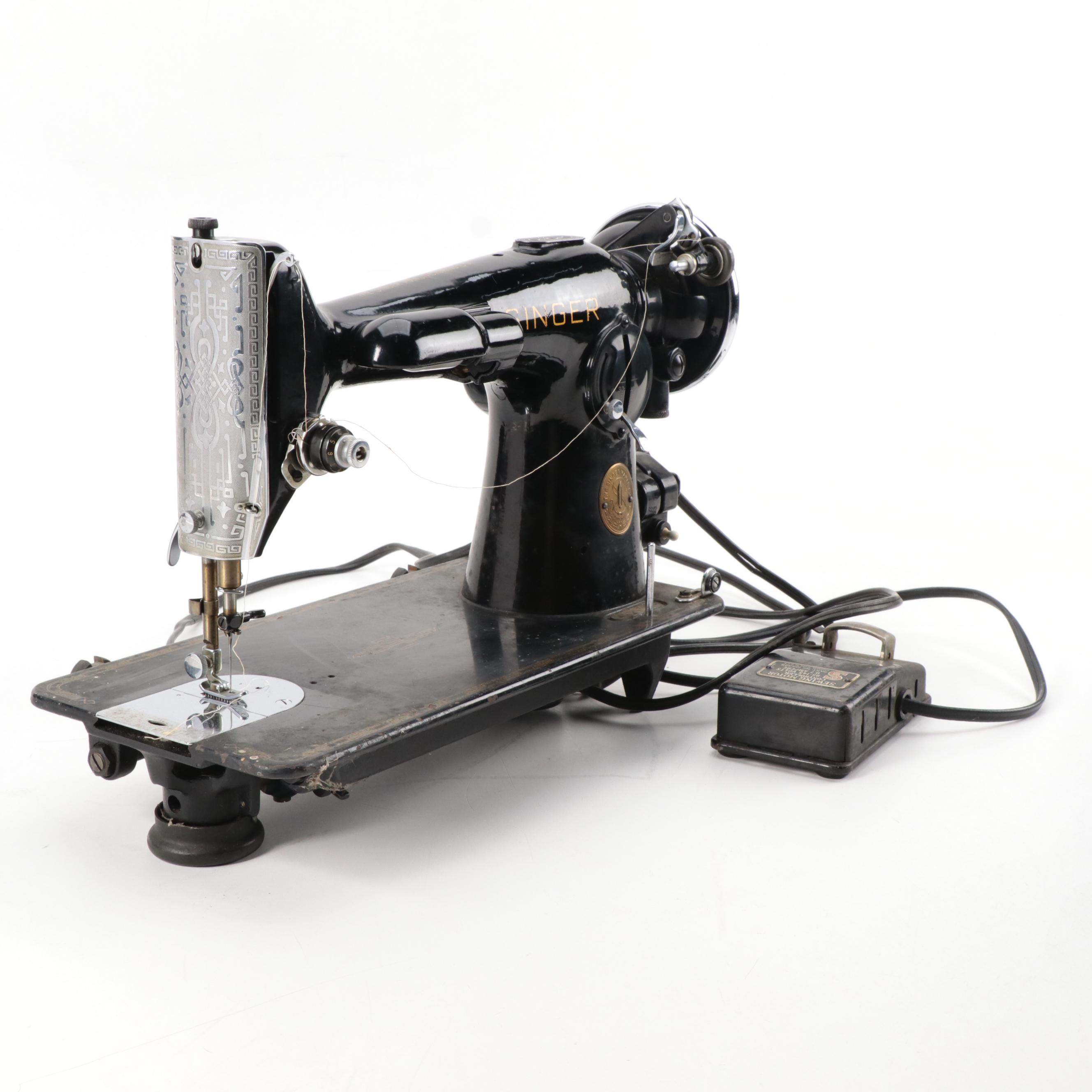 Singer Mfg Co. 201-2 Electric Sewing Machine with Light, Foot Pedal, ca. 1942