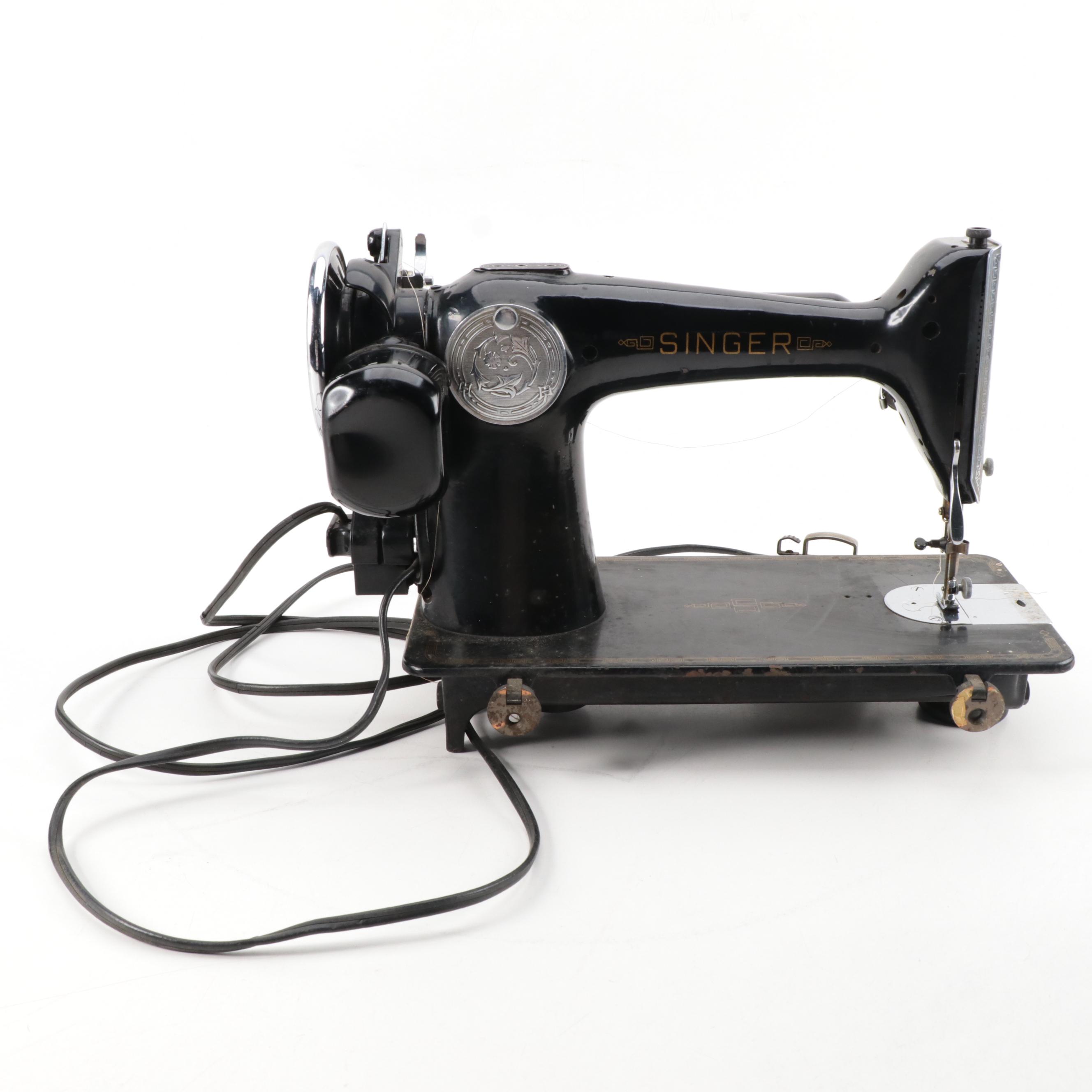 Singer Mfg Co. 201-2 Electric Sewing Machine with Light, Foot Pedal, ca. 1942