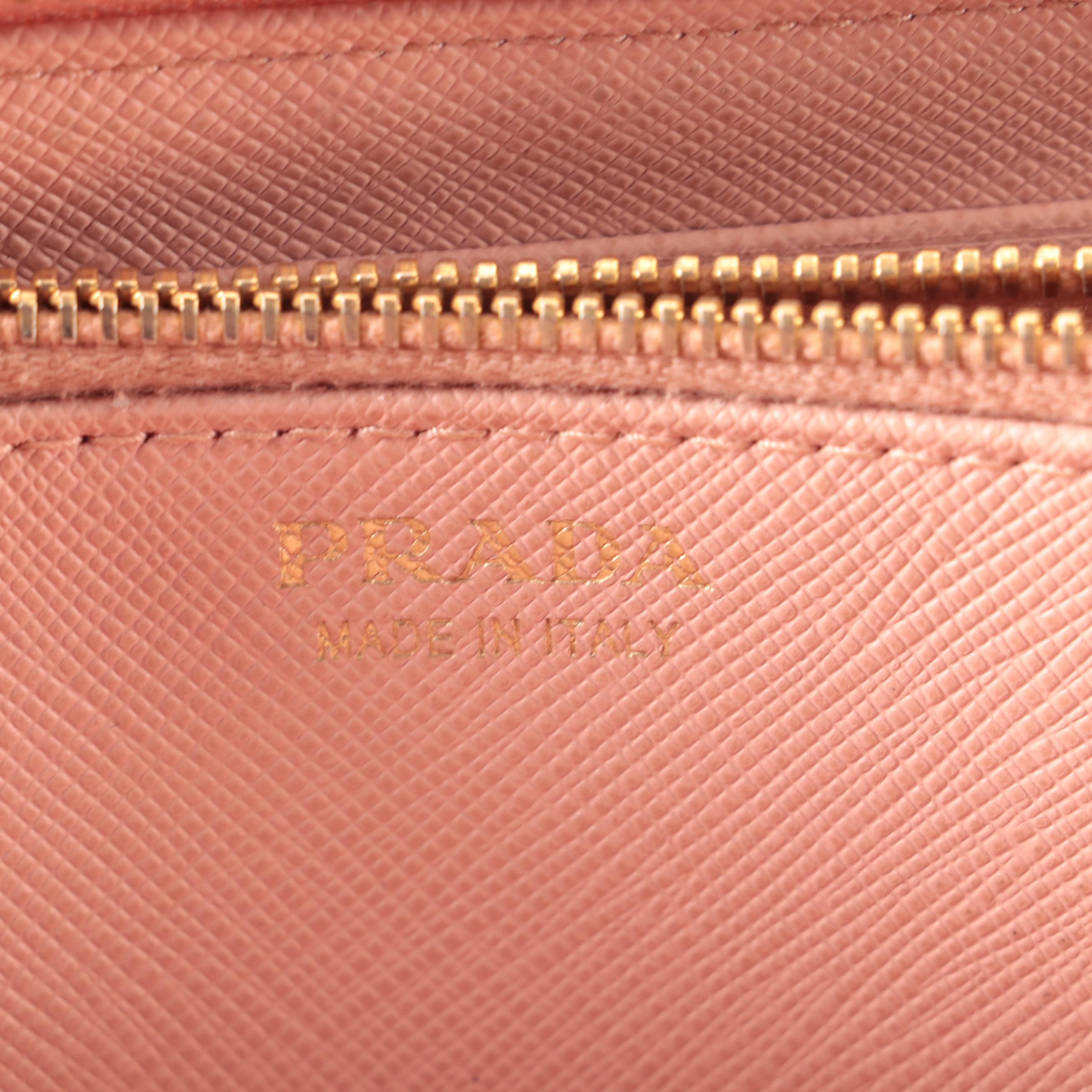 Prada Zip-Around Wallet with Bow in Pink Saffiano Leather