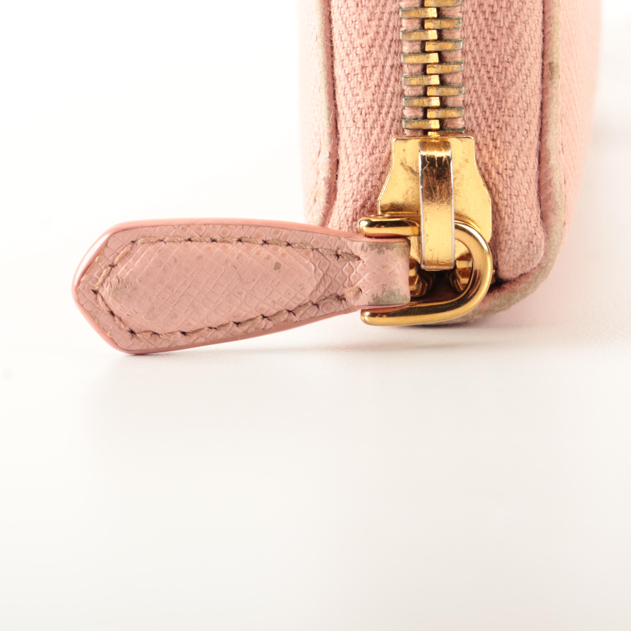 Prada Zip-Around Wallet with Bow in Pink Saffiano Leather