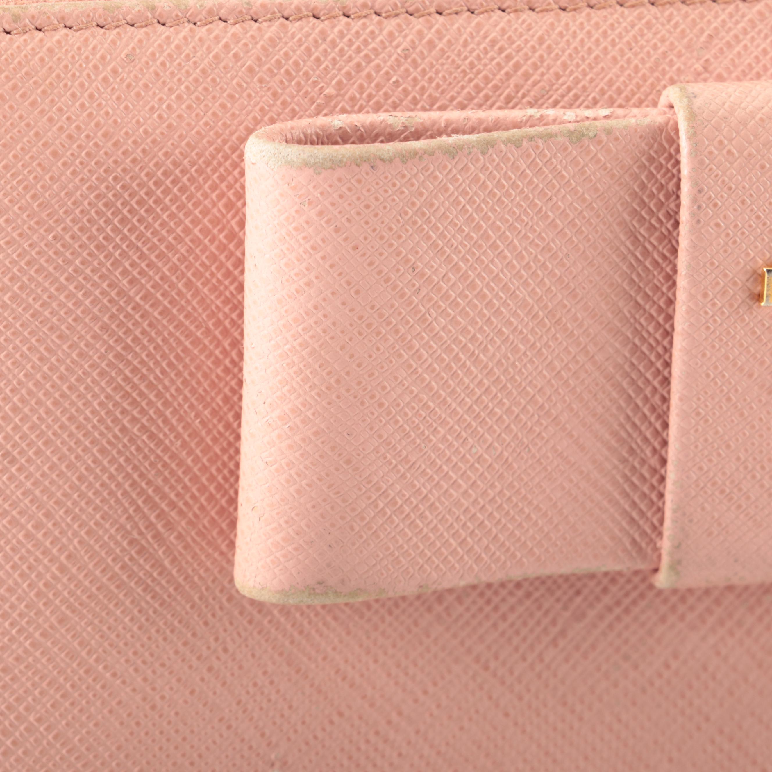 Prada Zip-Around Wallet with Bow in Pink Saffiano Leather