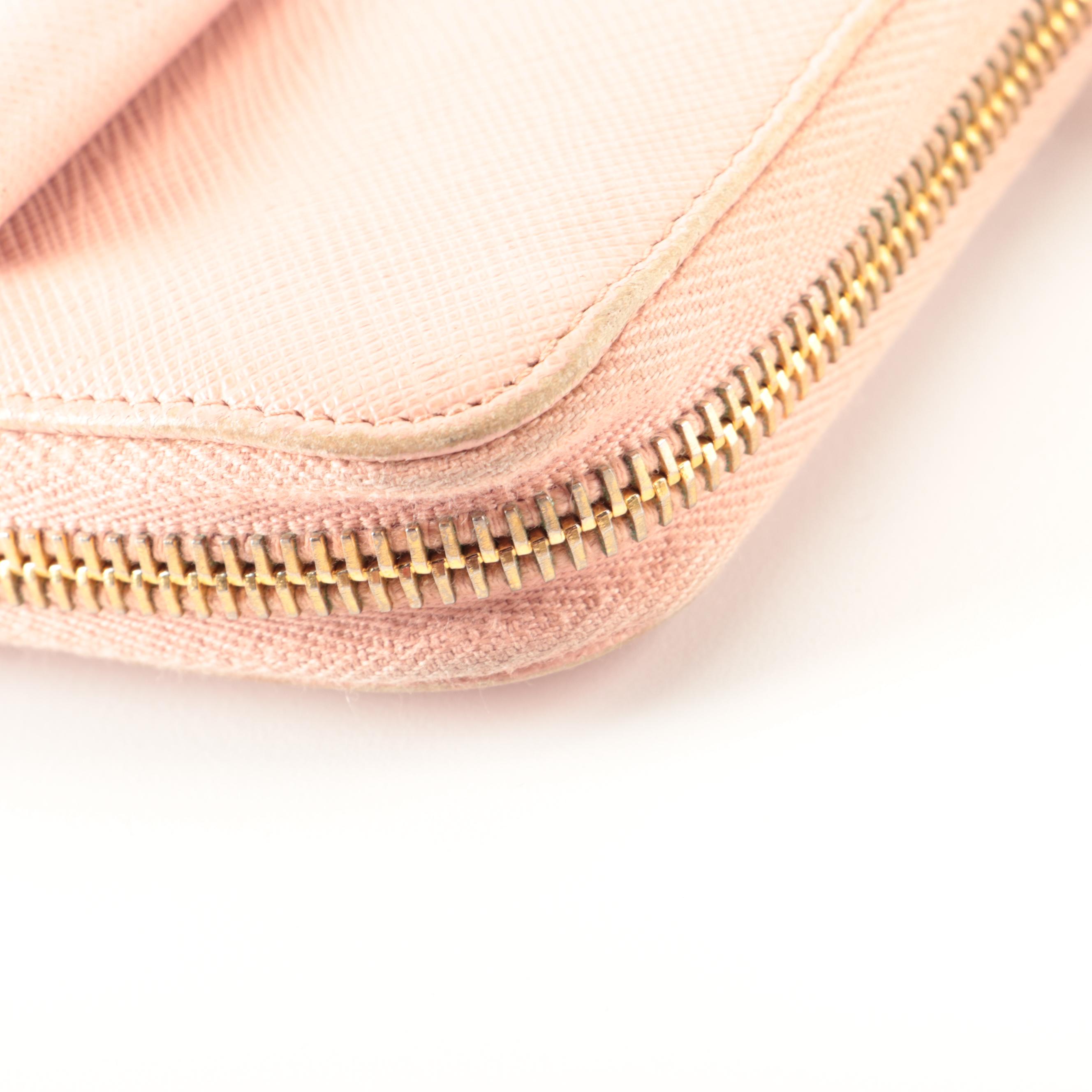 Prada Zip-Around Wallet with Bow in Pink Saffiano Leather