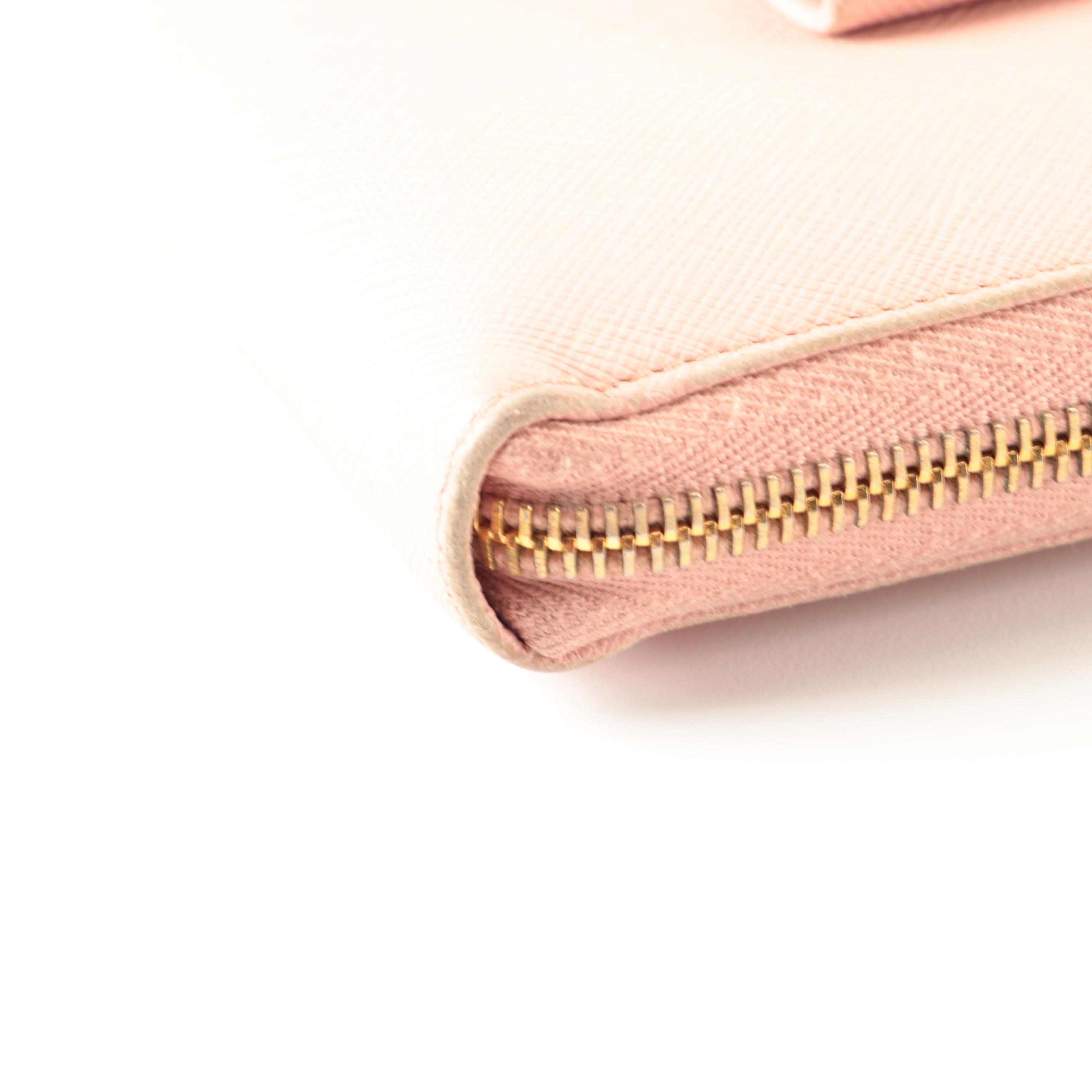 Prada Zip-Around Wallet with Bow in Pink Saffiano Leather