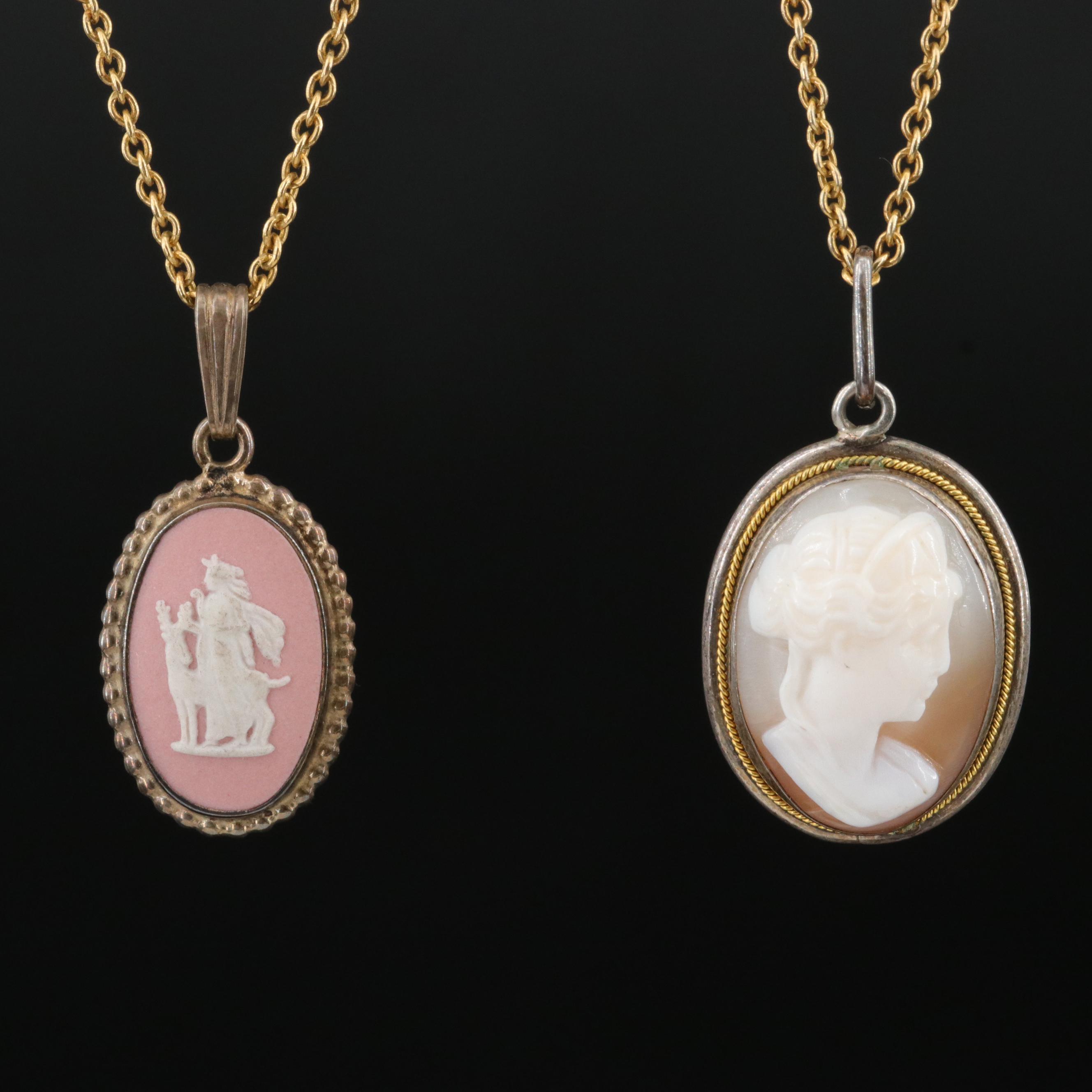 Vintage Sterling Wedgwood and Cameo Pendant Necklaces