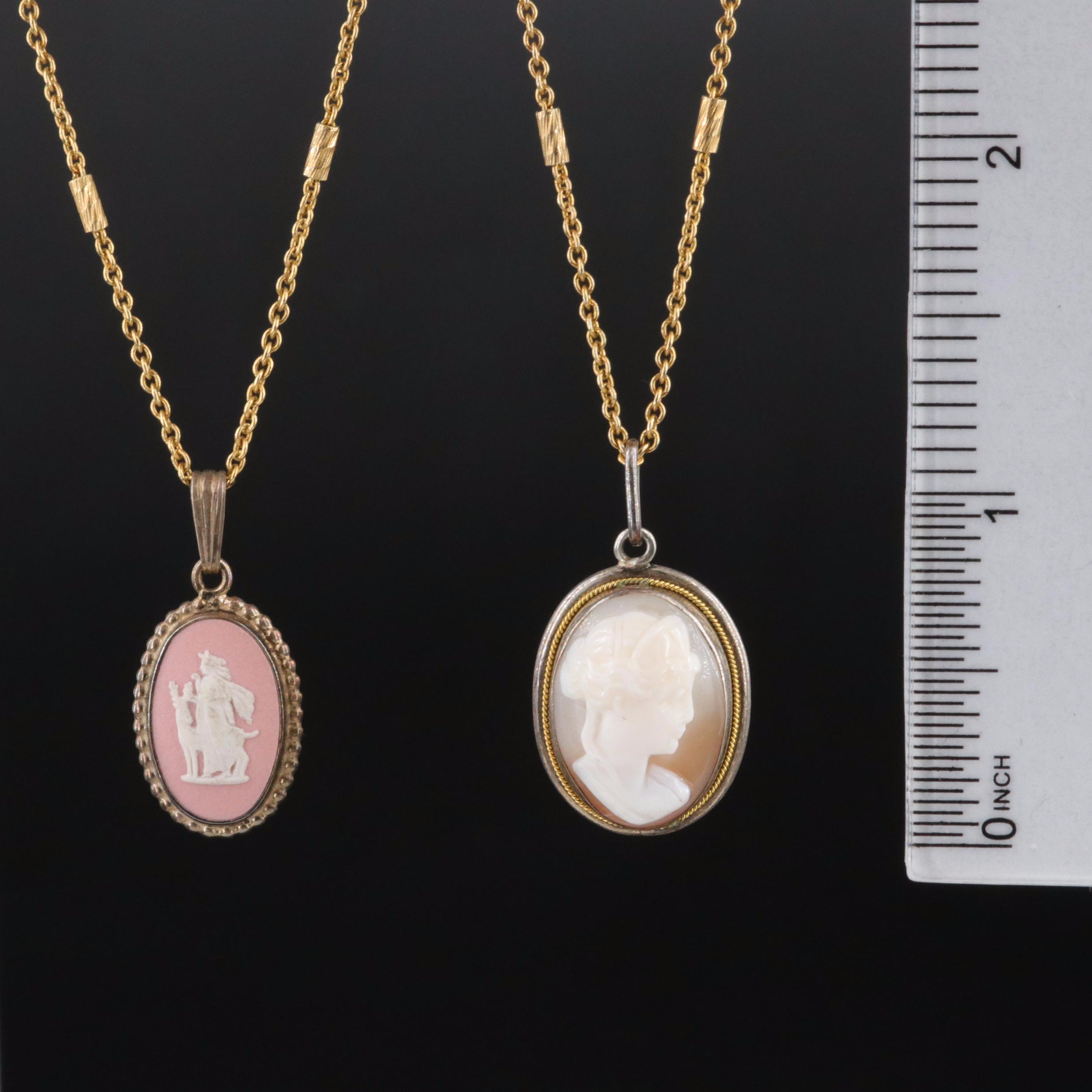 Vintage Sterling Wedgwood and Cameo Pendant Necklaces
