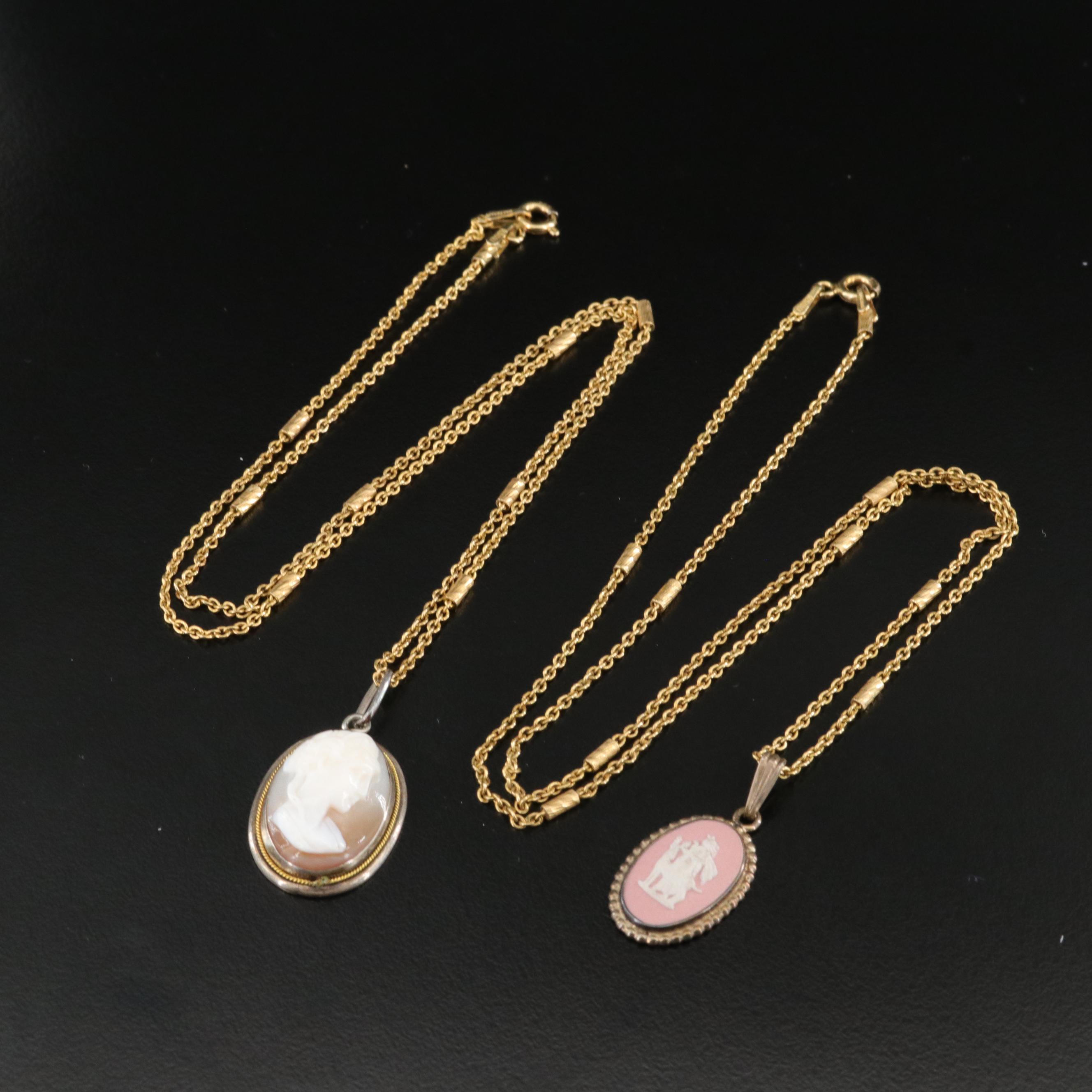 Vintage Sterling Wedgwood and Cameo Pendant Necklaces