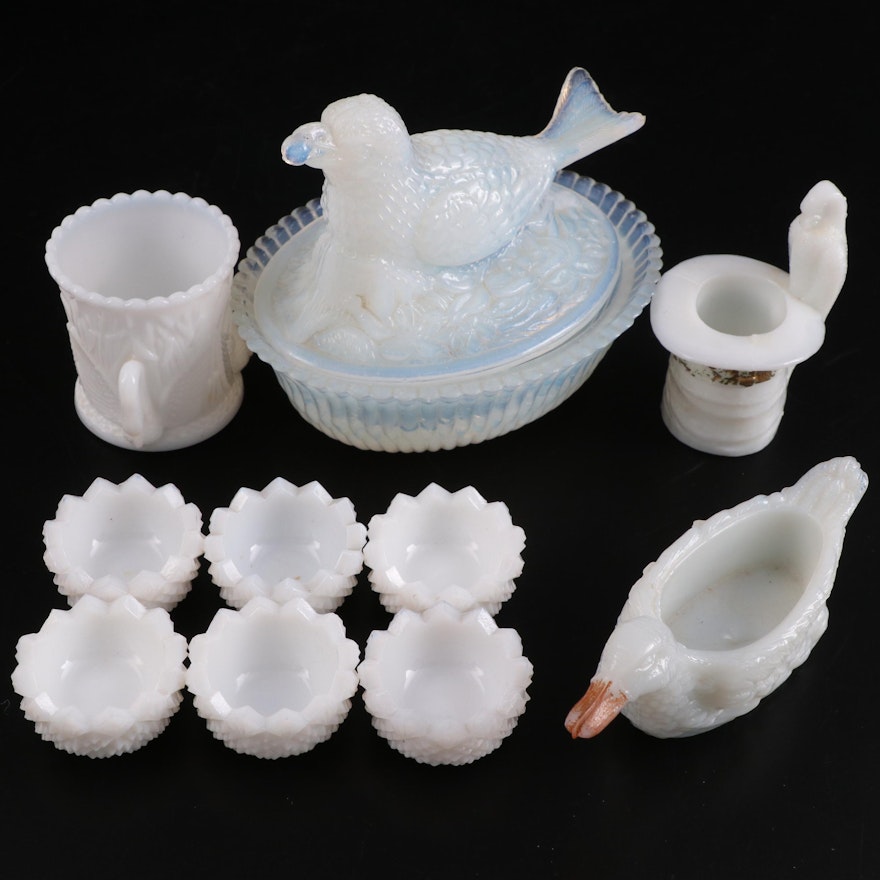 Milk Glass and Other Glass Salt Cellars and Other Table Accessories