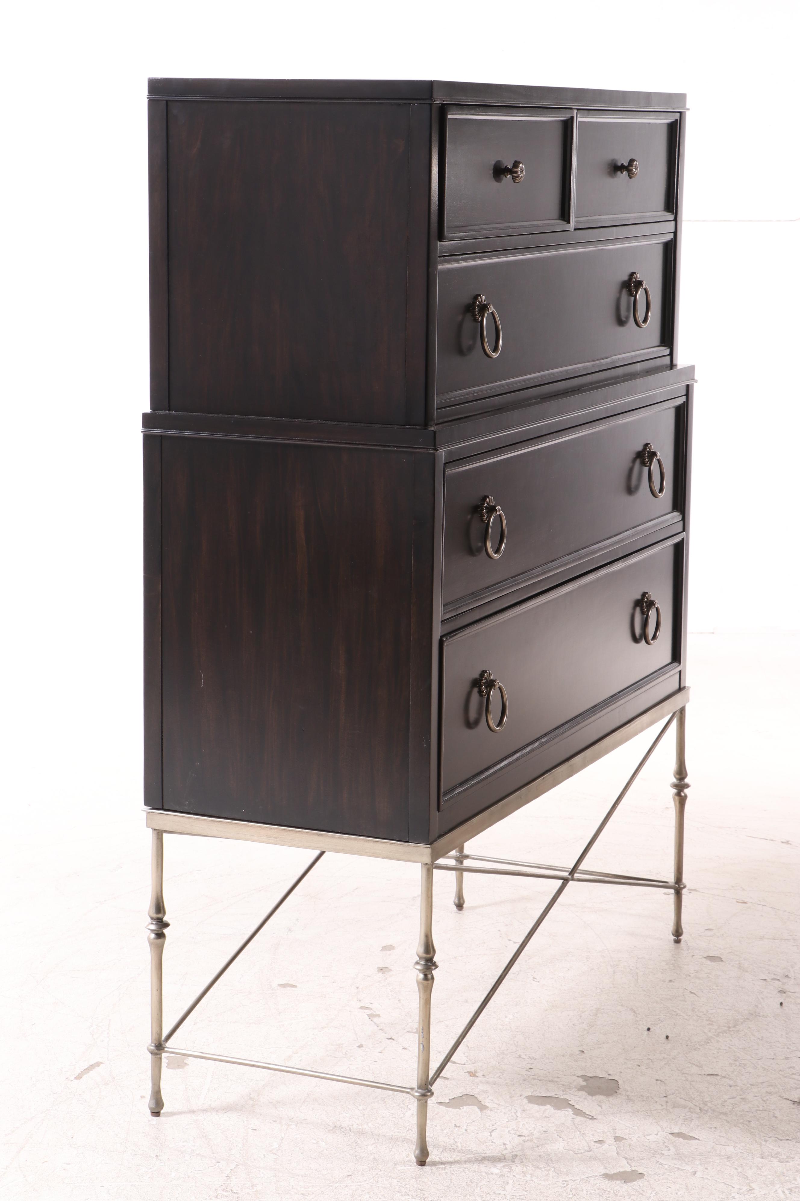 Bernhardt "Sutton House" Primavera and Hand-Forged Steel Tall Chest-on-Stand