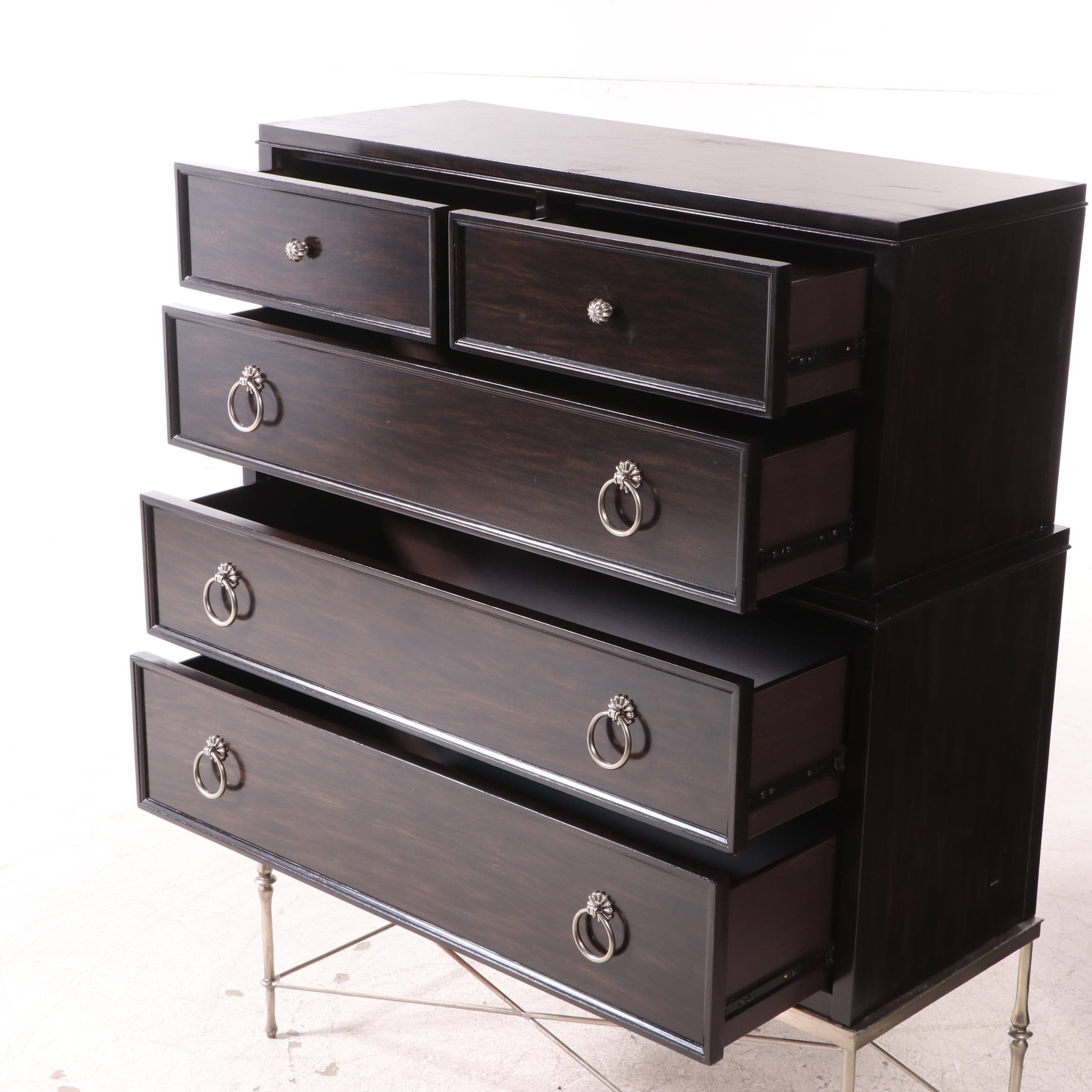 Bernhardt "Sutton House" Primavera and Hand-Forged Steel Tall Chest-on-Stand