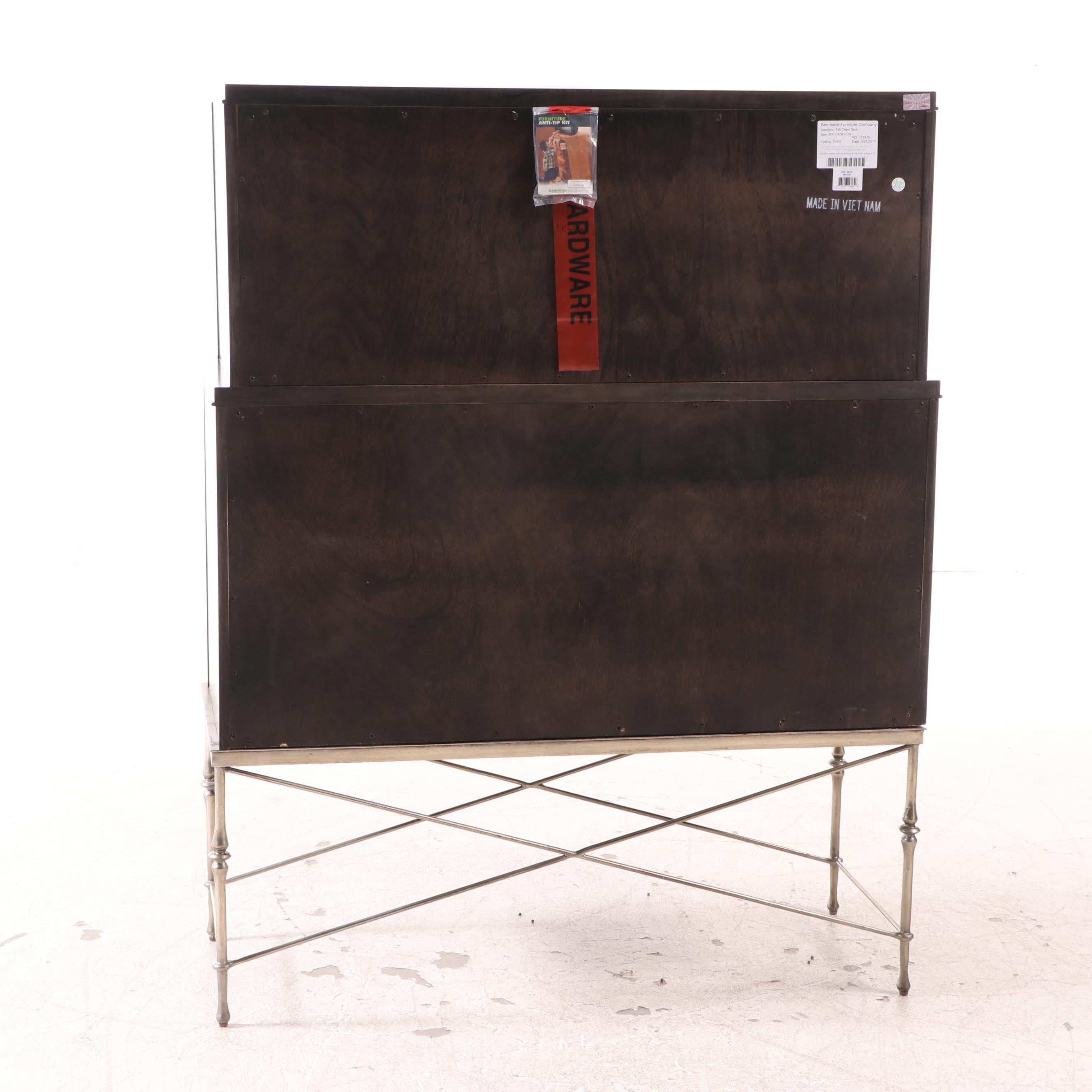 Bernhardt "Sutton House" Primavera and Hand-Forged Steel Tall Chest-on-Stand