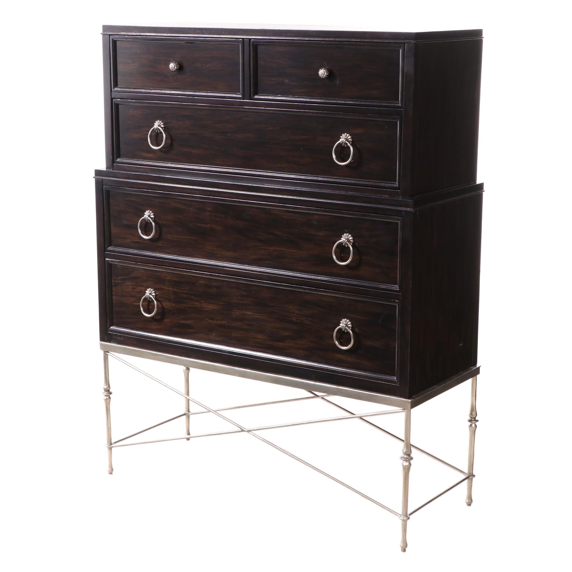 Bernhardt "Sutton House" Primavera and Hand-Forged Steel Tall Chest-on-Stand