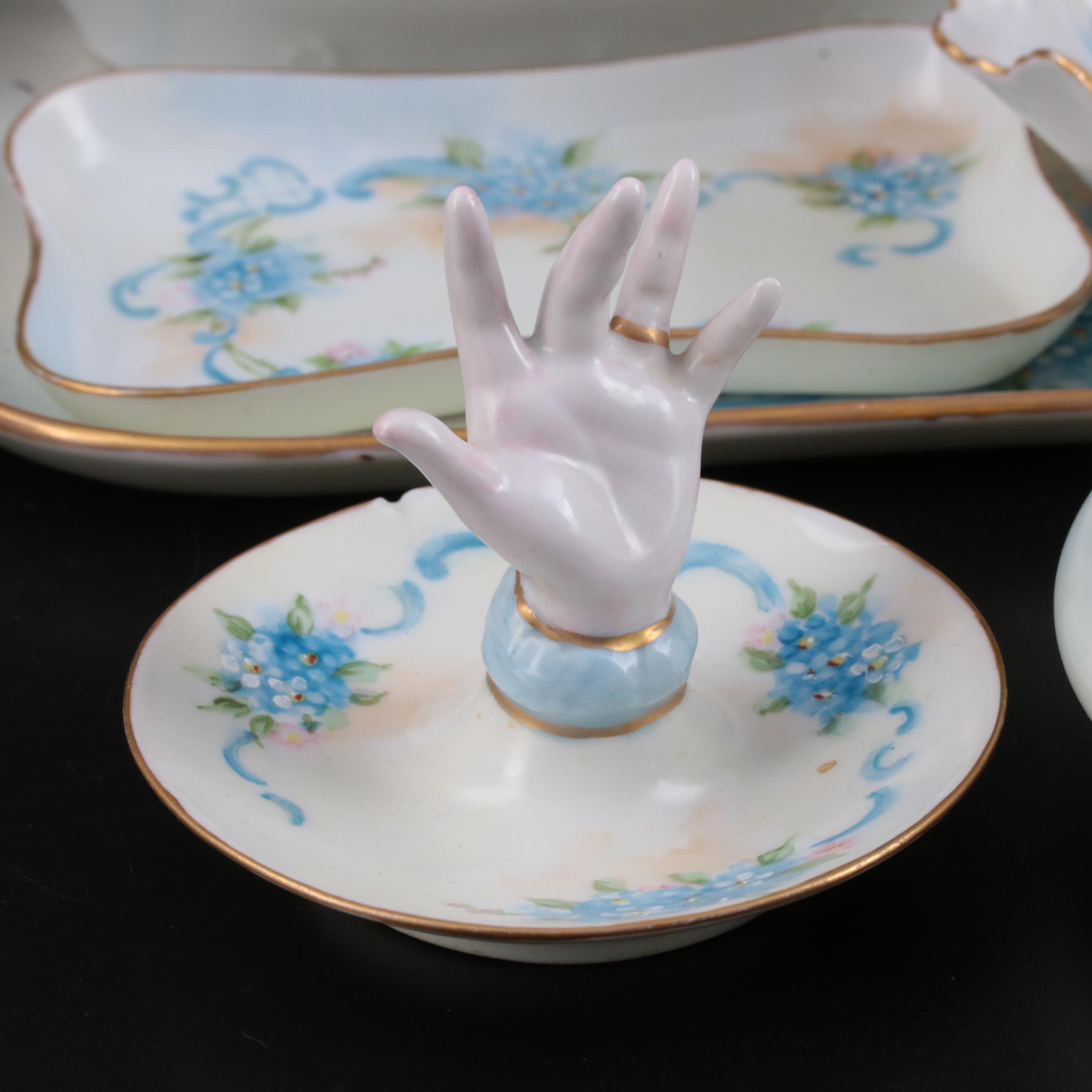 Continental Hand-Painted Porcelain Vanity Items, Early 20th Century