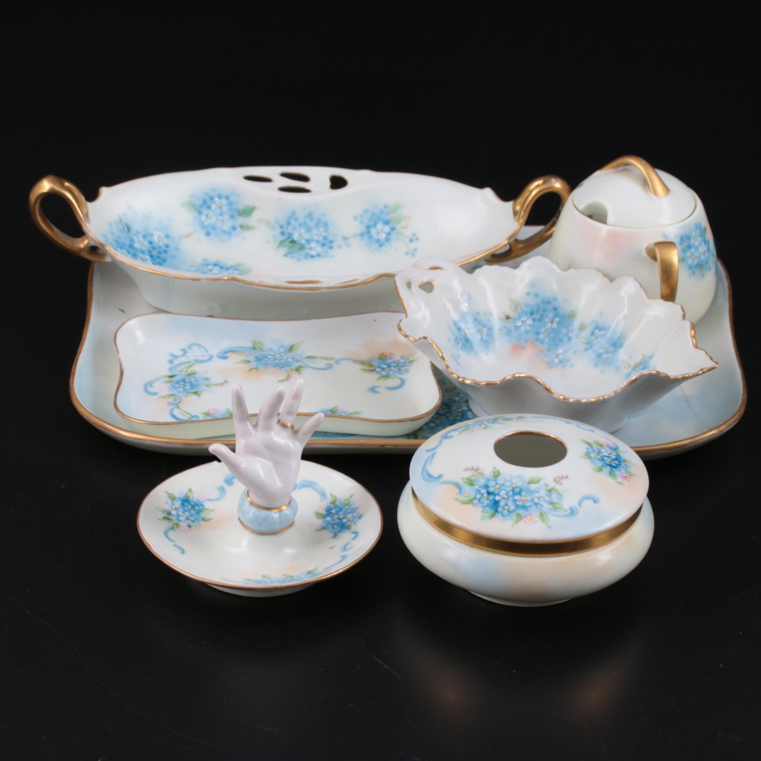 Continental Hand-Painted Porcelain Vanity Items, Early 20th Century