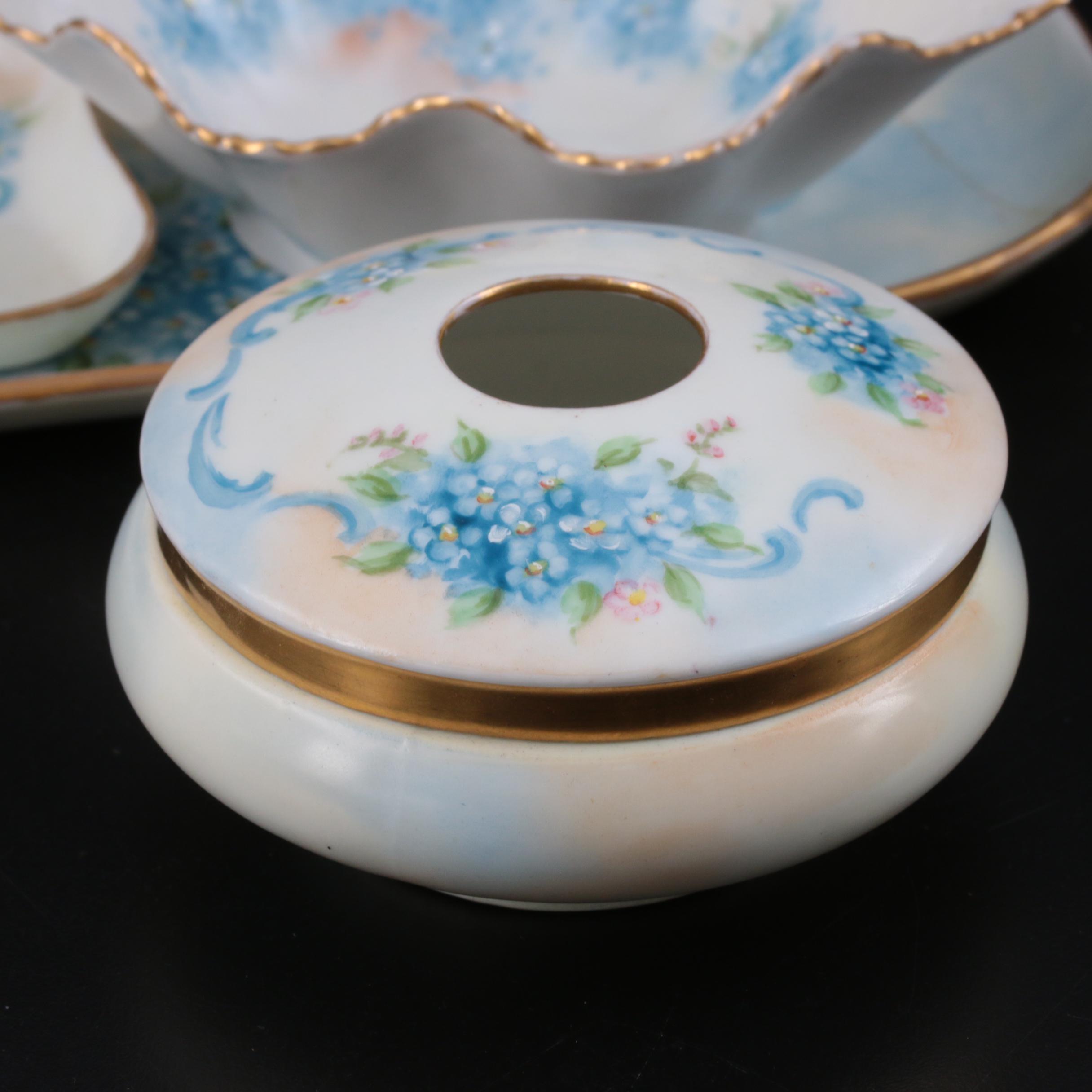 Continental Hand-Painted Porcelain Vanity Items, Early 20th Century