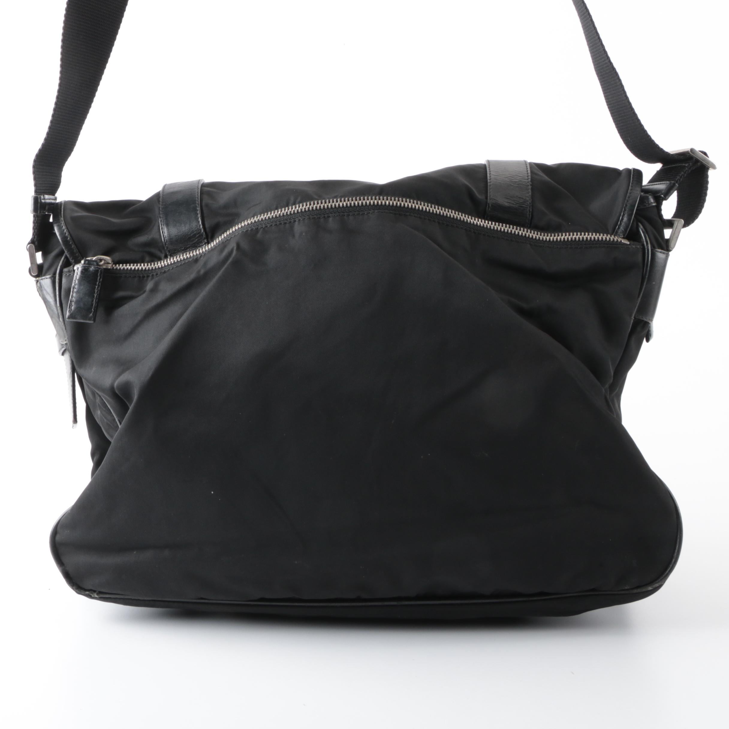 Prada Tessuto Messenger Bag in Black Nylon with Leather Trim