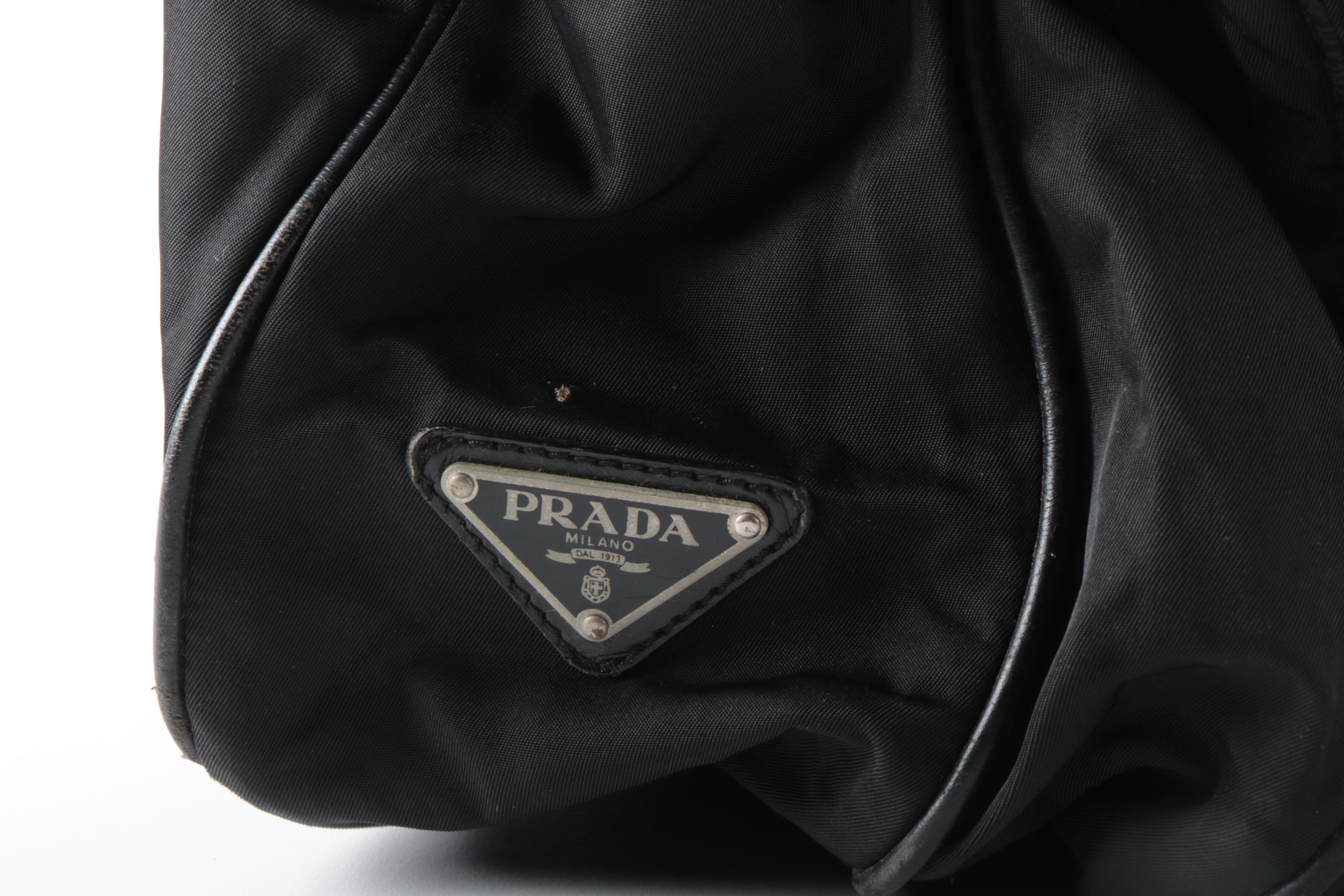 Prada Tessuto Messenger Bag in Black Nylon with Leather Trim