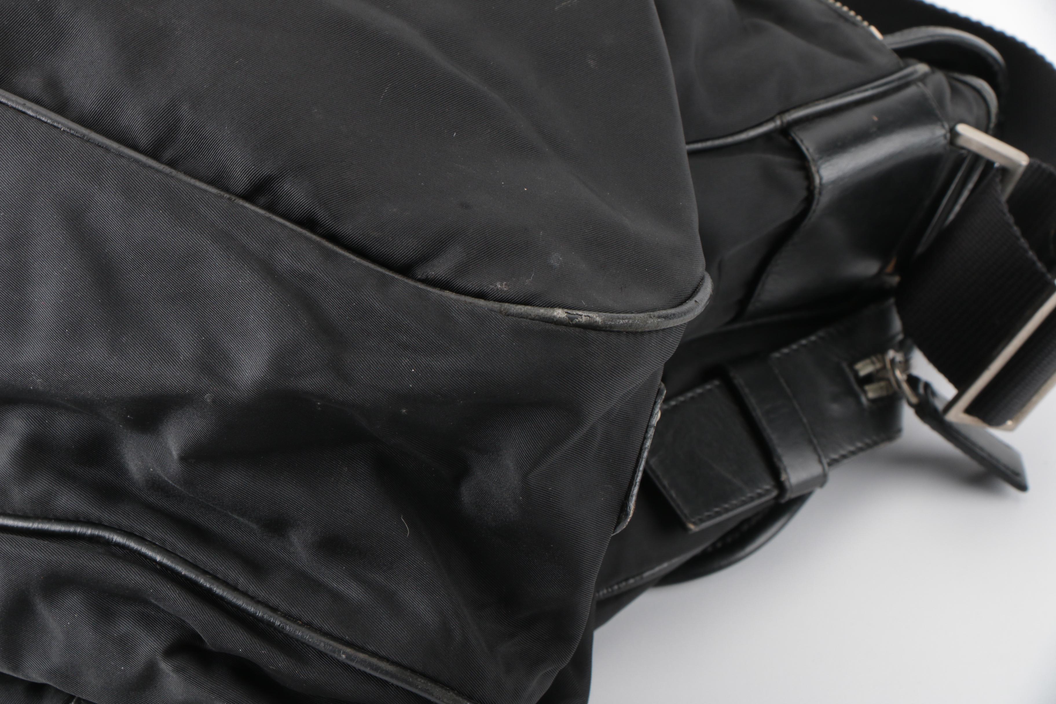Prada Tessuto Messenger Bag in Black Nylon with Leather Trim