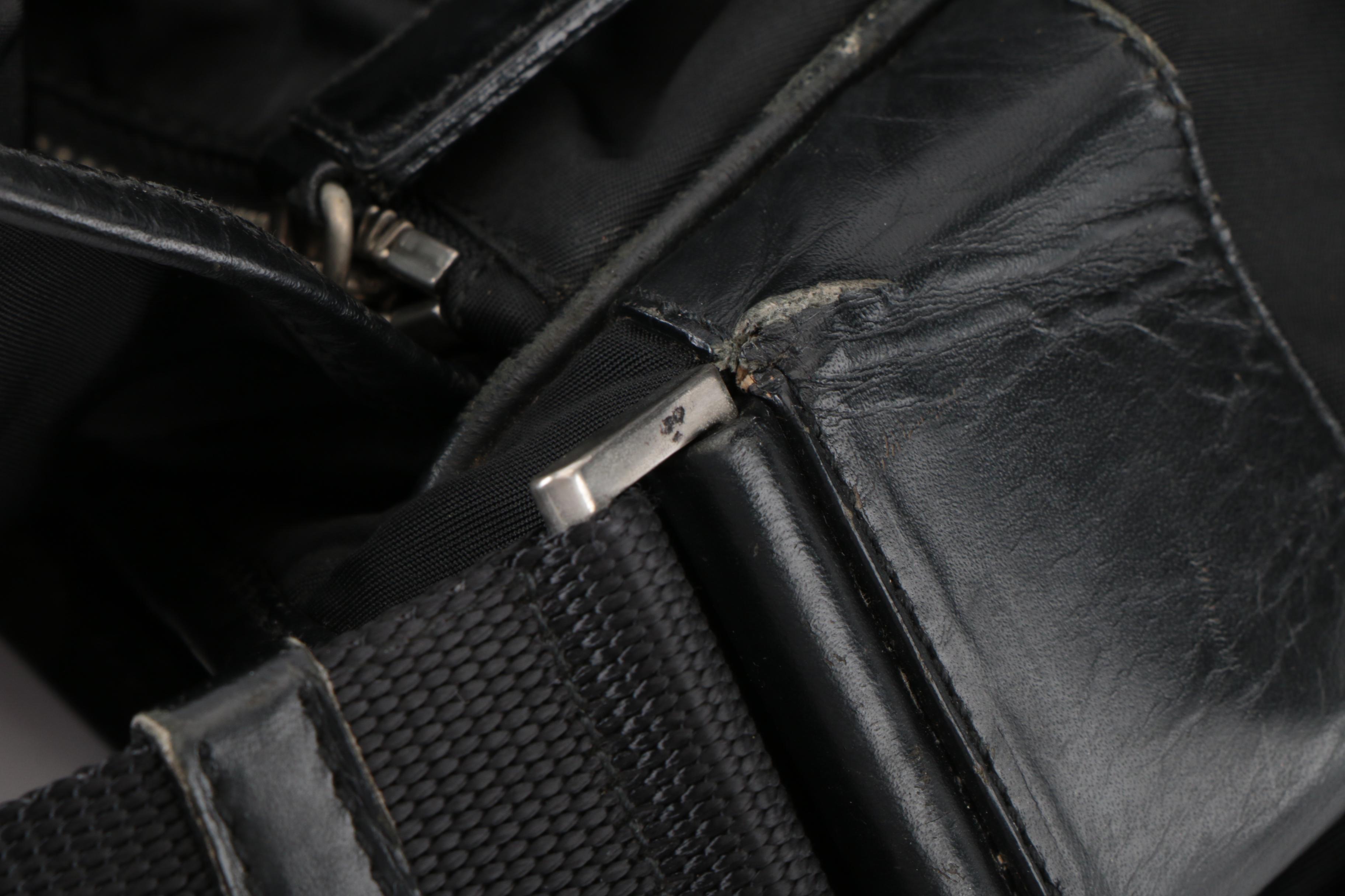 Prada Tessuto Messenger Bag in Black Nylon with Leather Trim